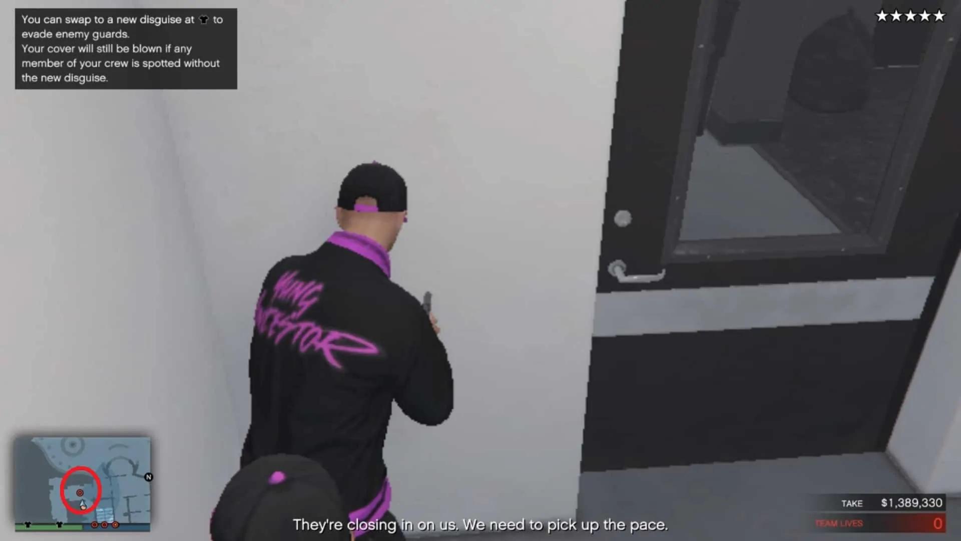 The guard coming by the second door. Wait for him to pass by and then take him out silently