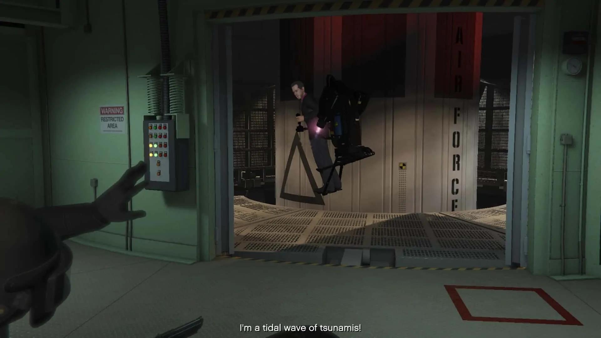 Avon escaping using his jet pack