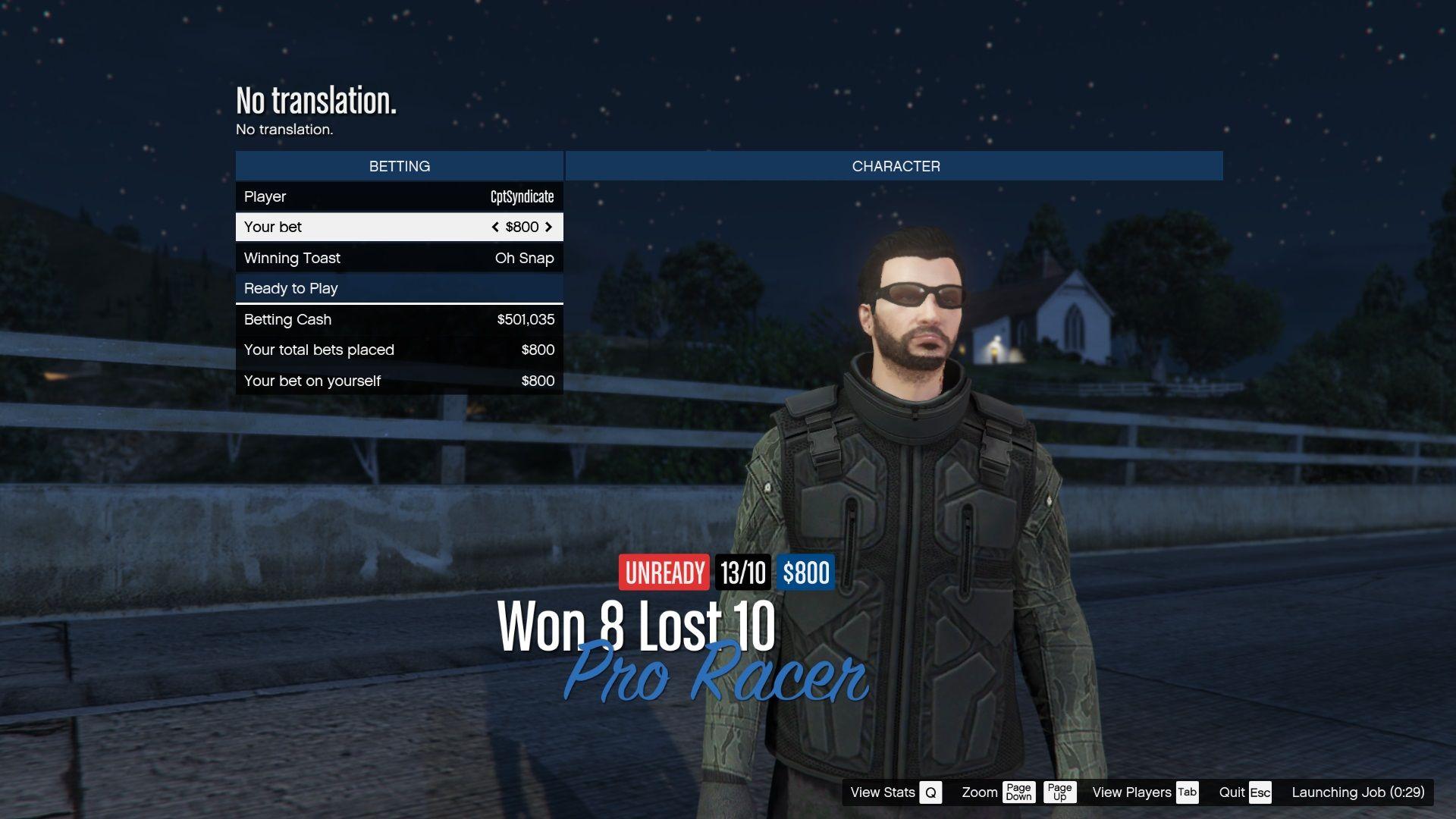 Race betting screen shows up just before the race starts.