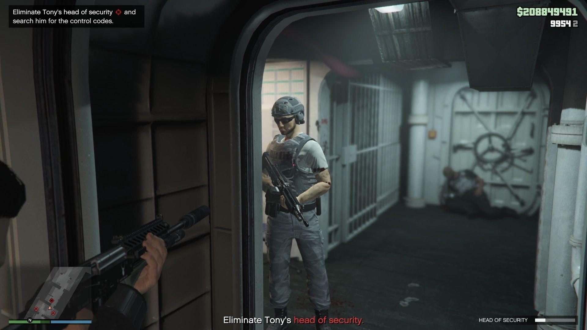 You'll know the timer has been stopped once the prompt to "Locate Tony's head of security" changes to "Eliminate Tony's head of security."