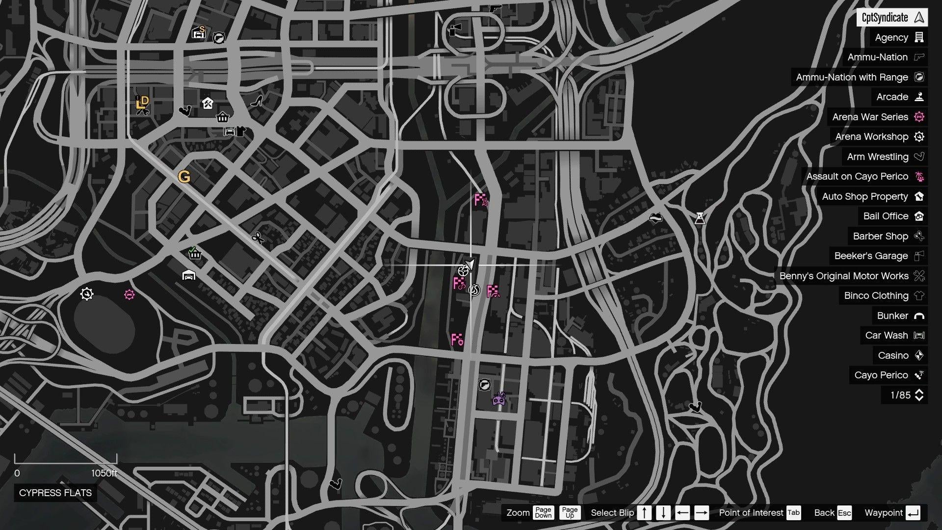 The map location of the Yuanbao on the roof of the Los Santos Car Meet located at Cypress Flats.