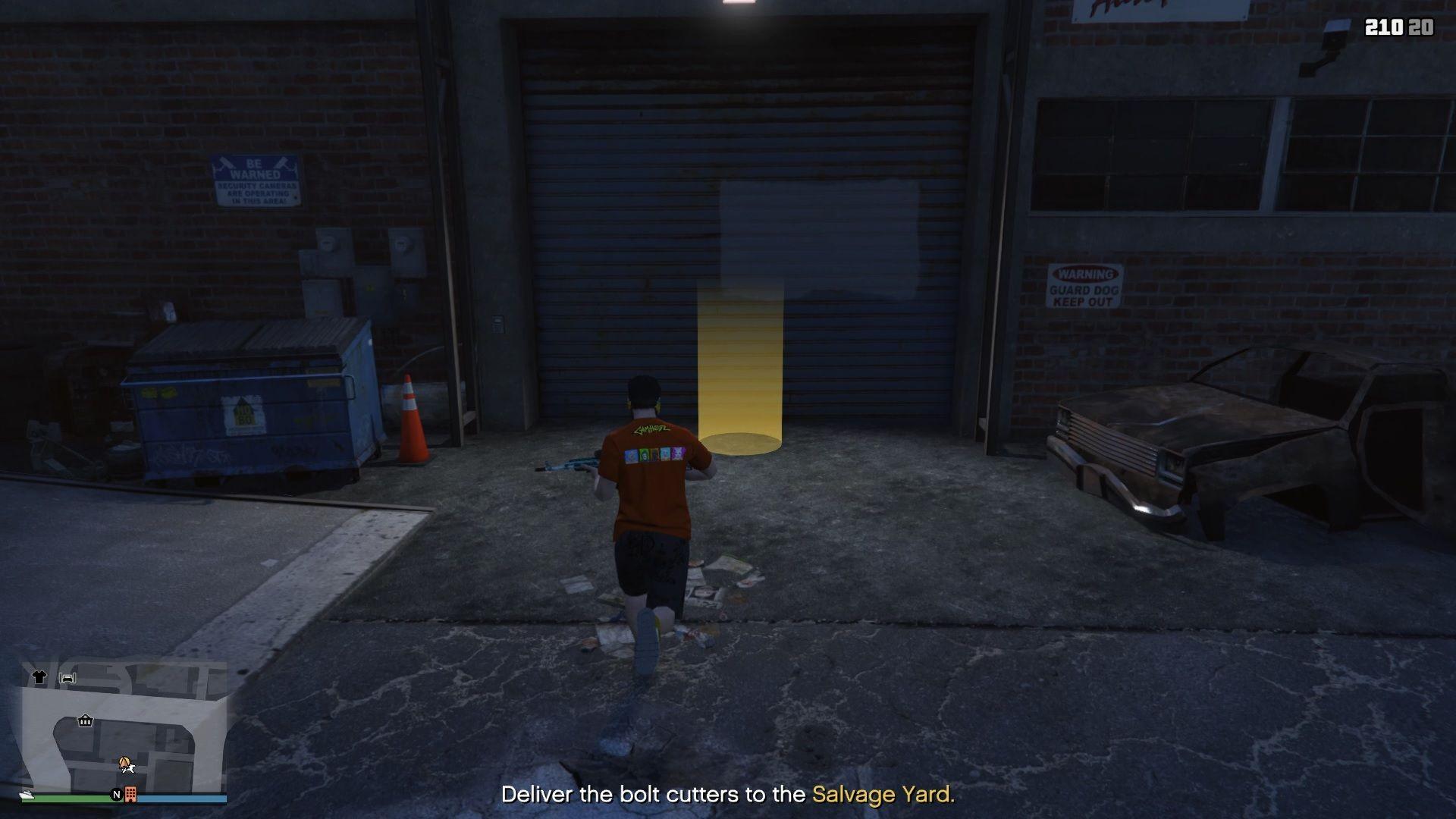 Delivering the bolt cutter to the Salvage Yard.