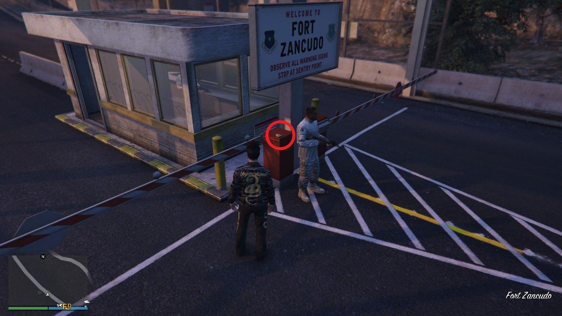 The Yuanbao is on a barrier control at the south entrance of Fort Zancudo.