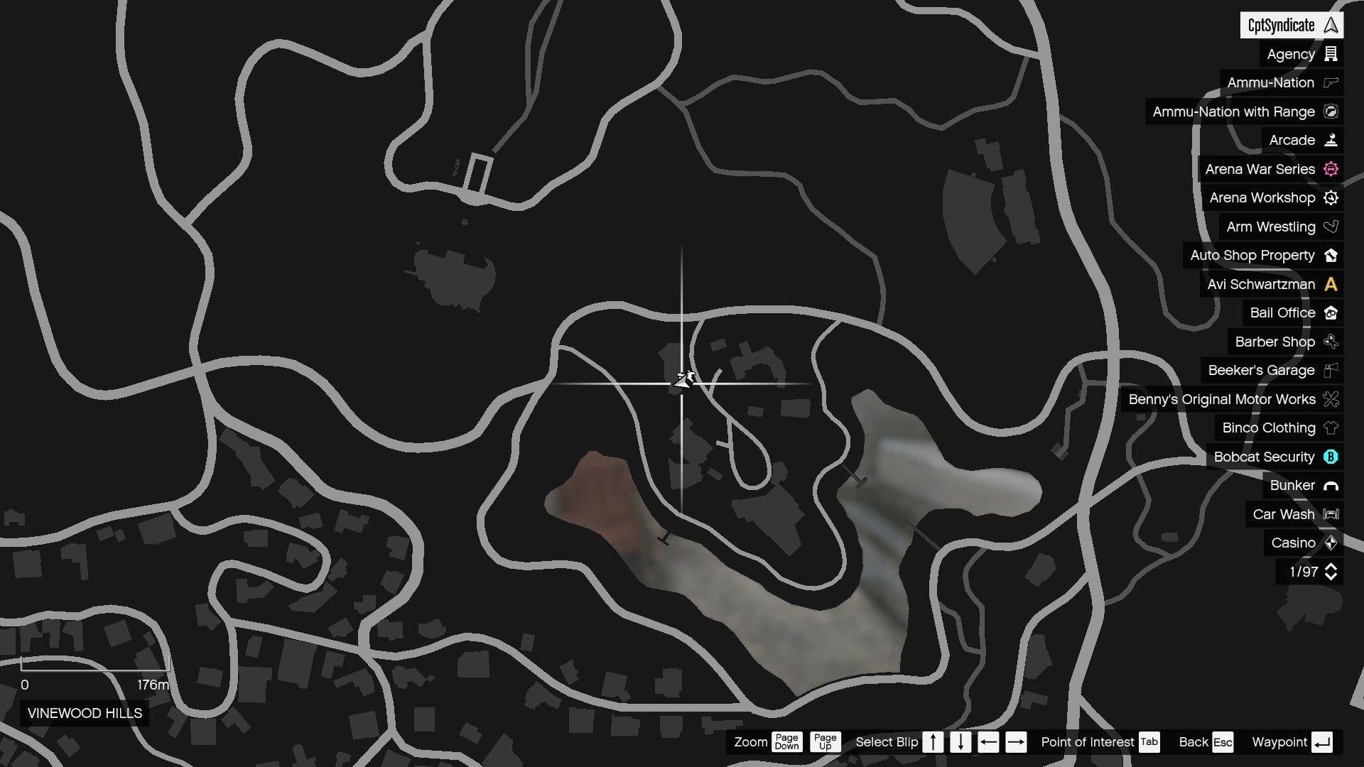 The map shows the location of the lucky clover in Vinewood Hills.