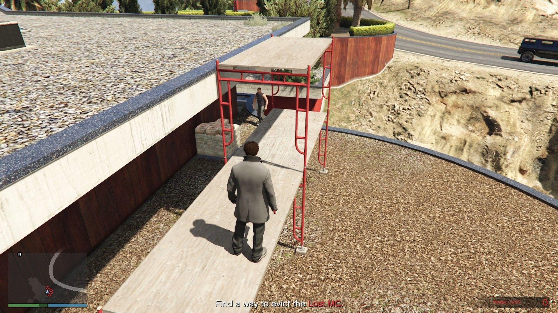 The scaffolding that gives you access to the roof of the mansion.