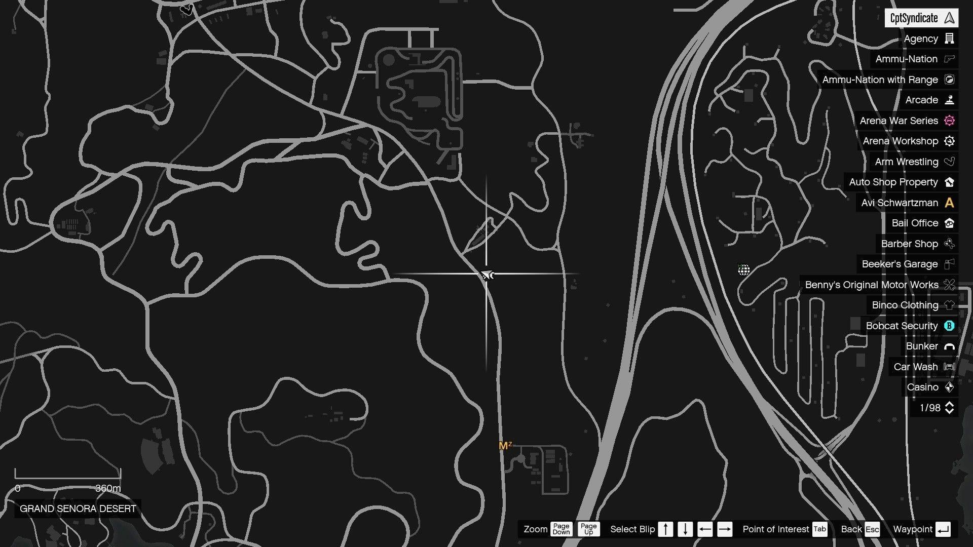 The map shows the location of the golden clover found at the Blarneys Beer water tower in the Grand Senora Desert.