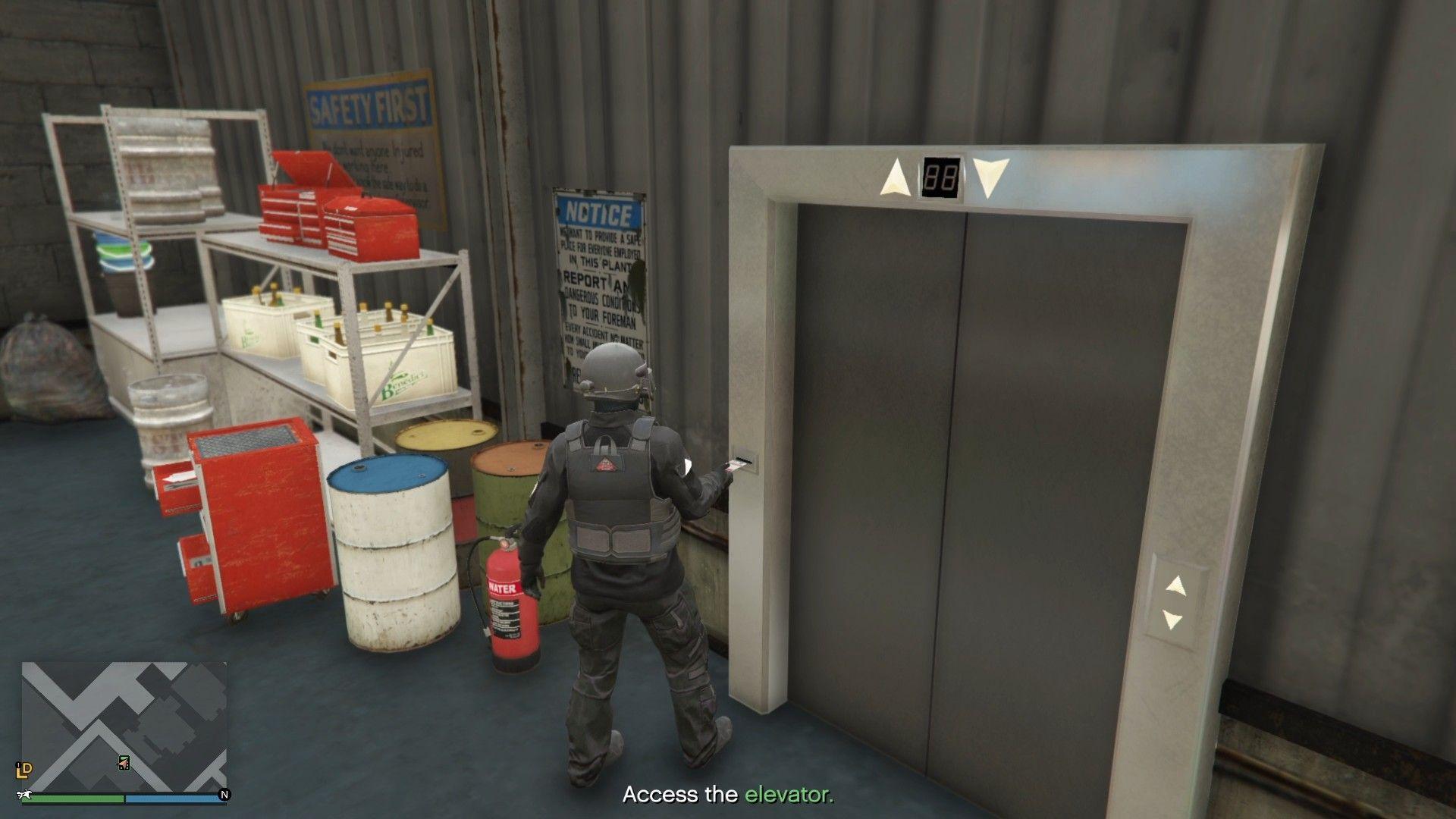 Accessing the elevator to the underground hangar.