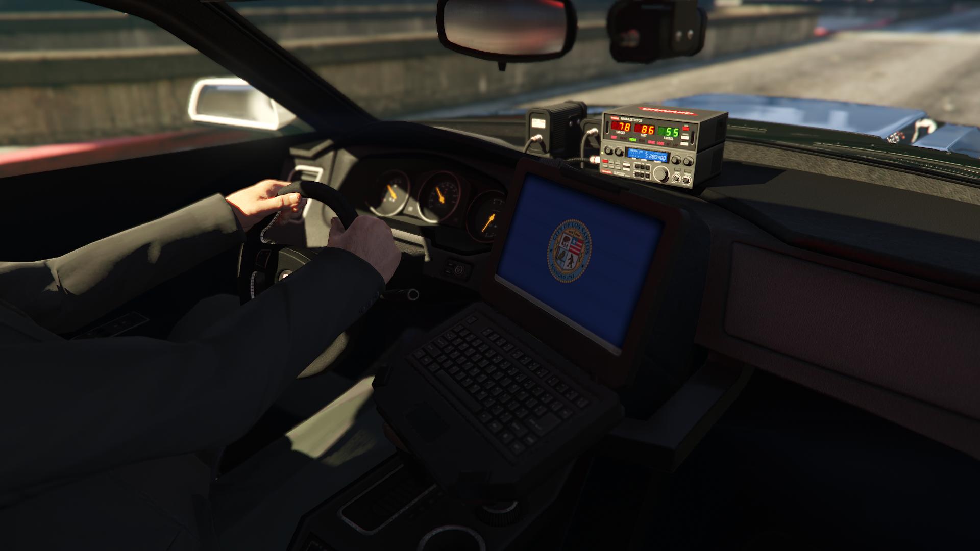 The interior of the Bravado Gauntlet Interceptor as seen in GTA Online.