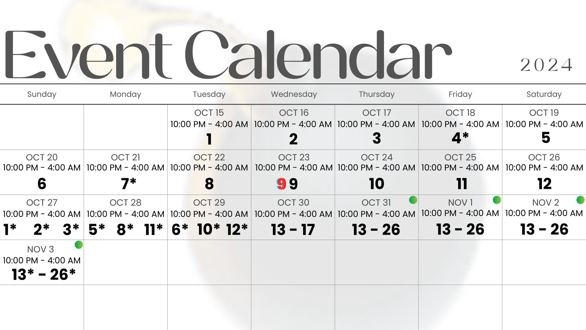 UFO Sighting Event Schedule 2024.