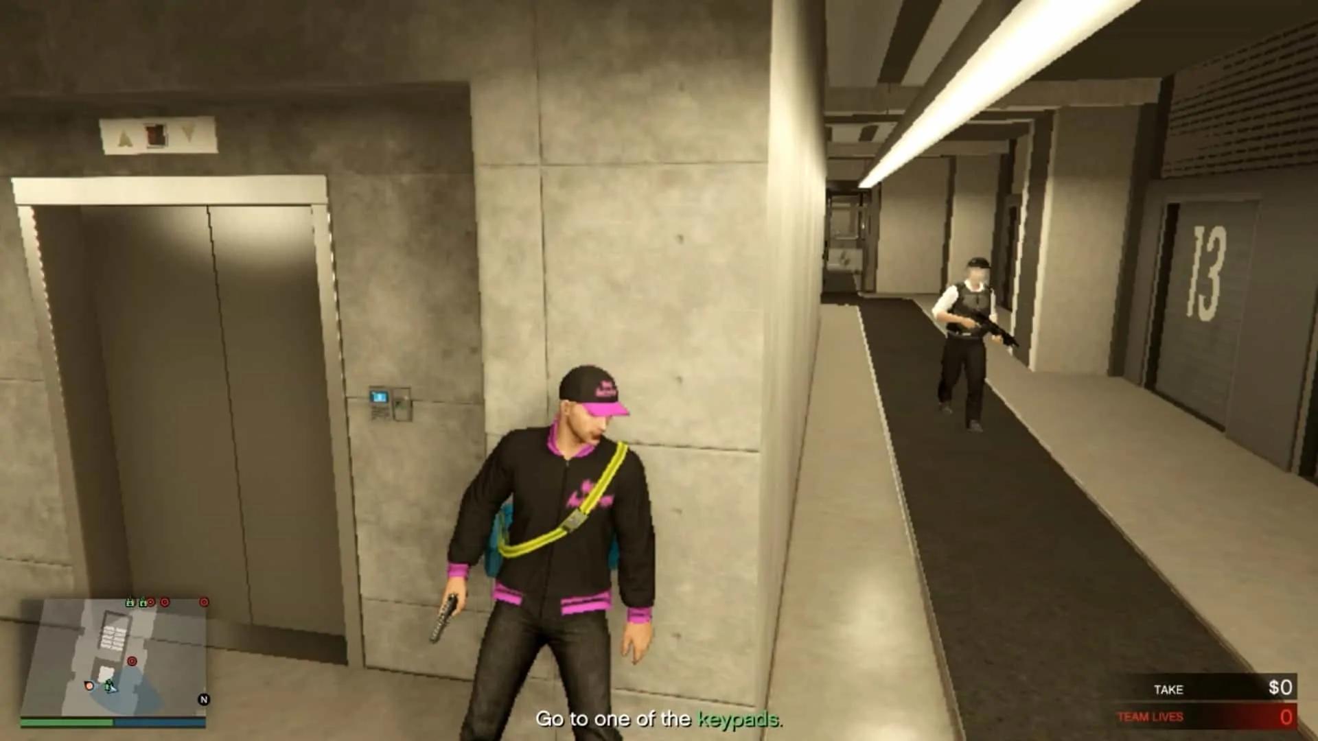 Guard coming towards the player from the right hand side of the elevator