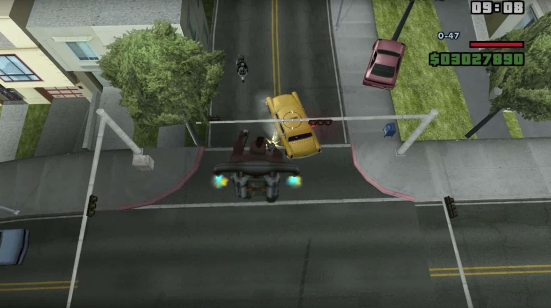 GTA: San Andreas with cheats activated.