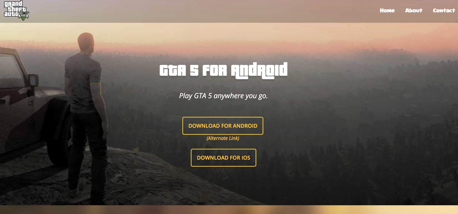Scam site offering "mobile versions" of GTA 5