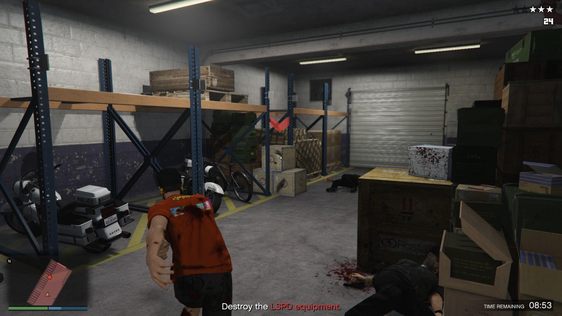 Planting the sticky bomb on the LSPD equipment.