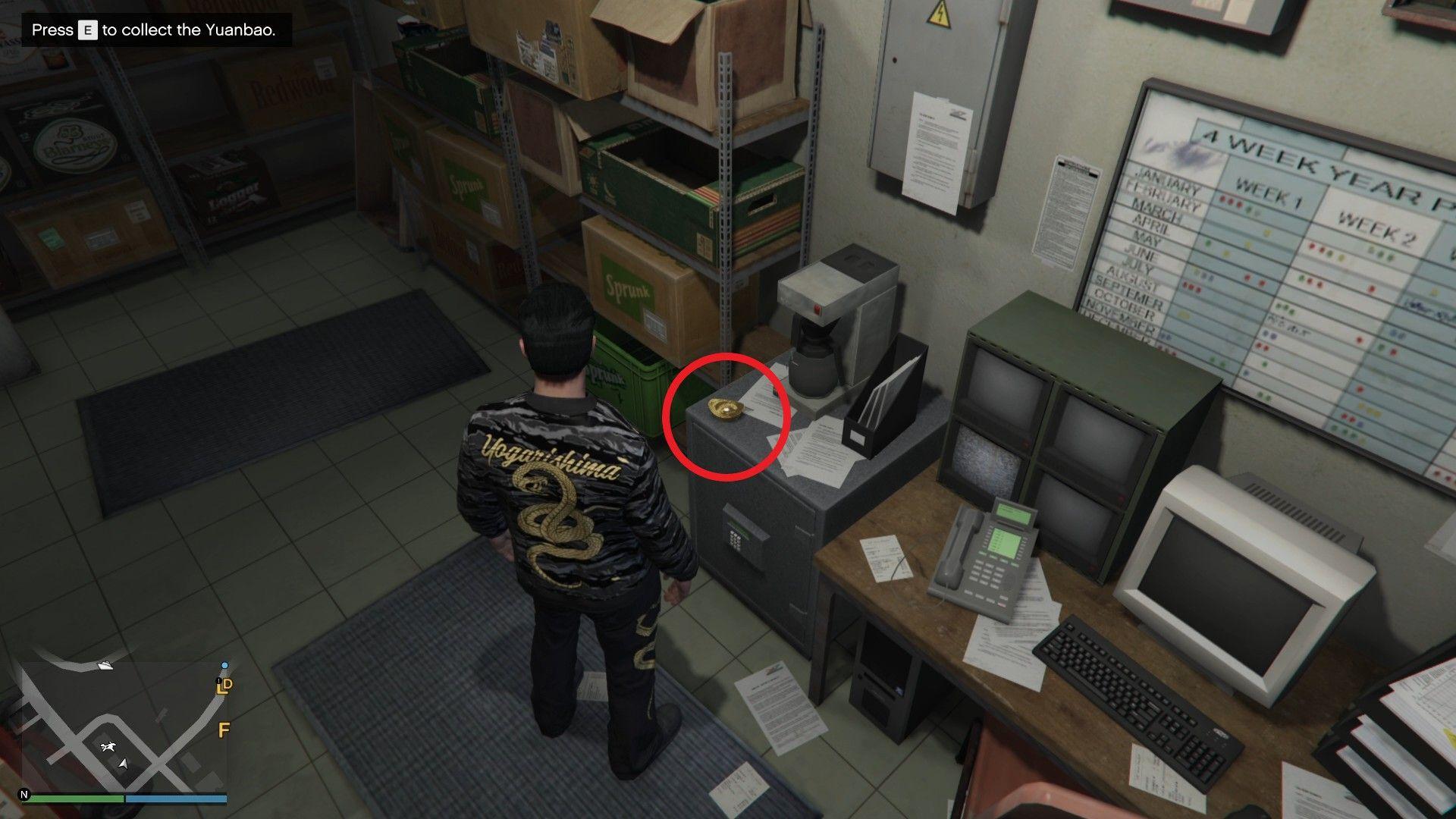 The Yuanbao is on a safe in the back office of the 24/7 store.