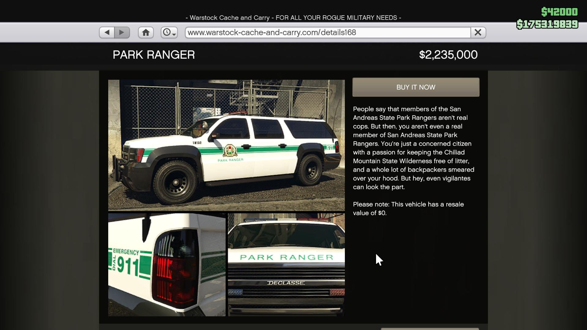 Park Ranger vehicle on Warstock Cache & Carry.