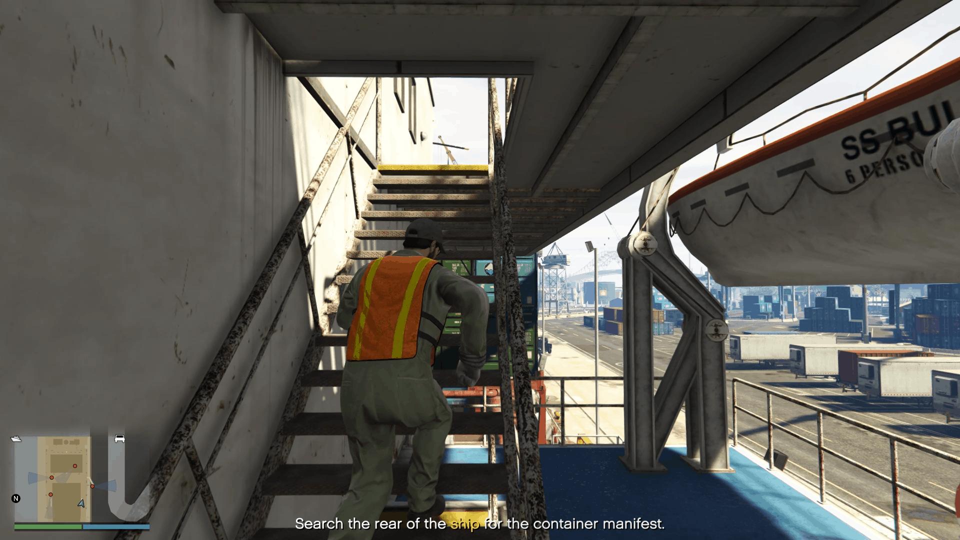 Climbing up at the back of the boat