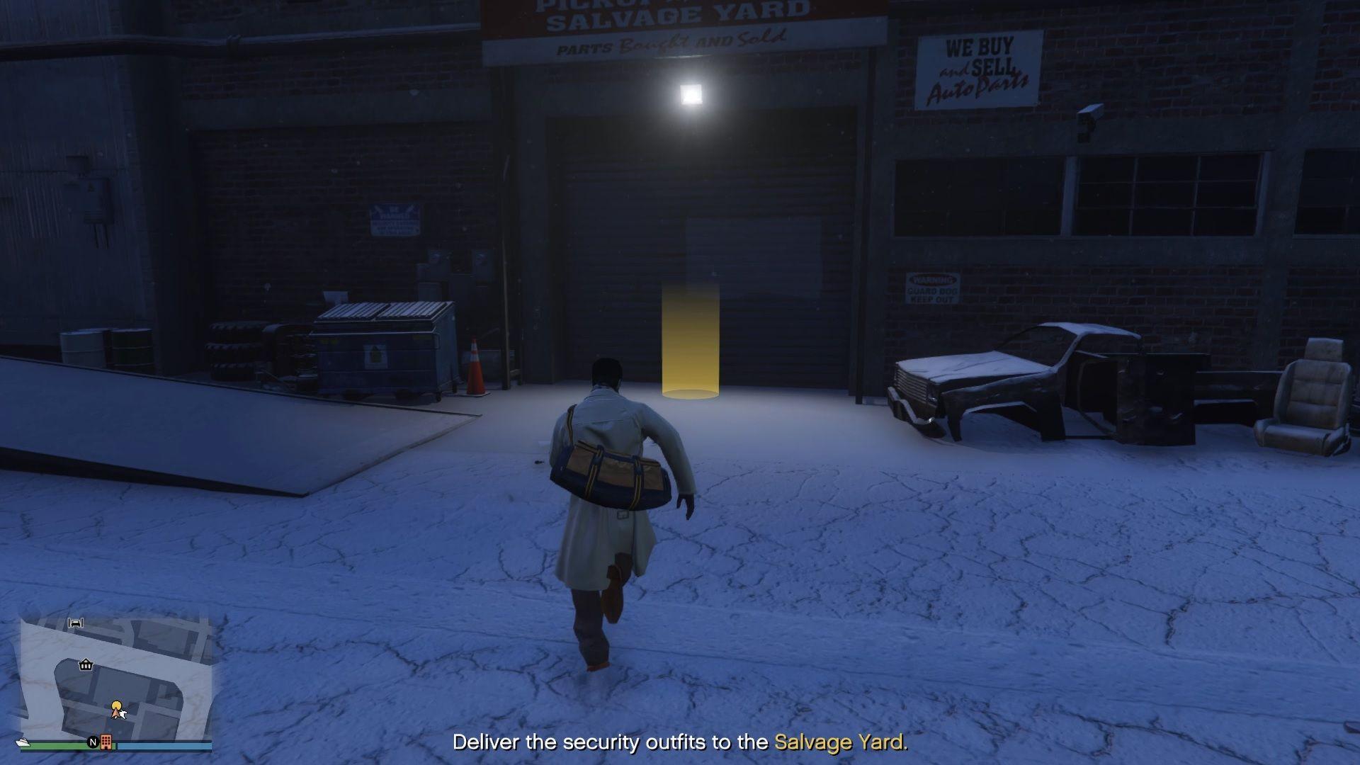 Delivering the security outfits to the salvage yard.