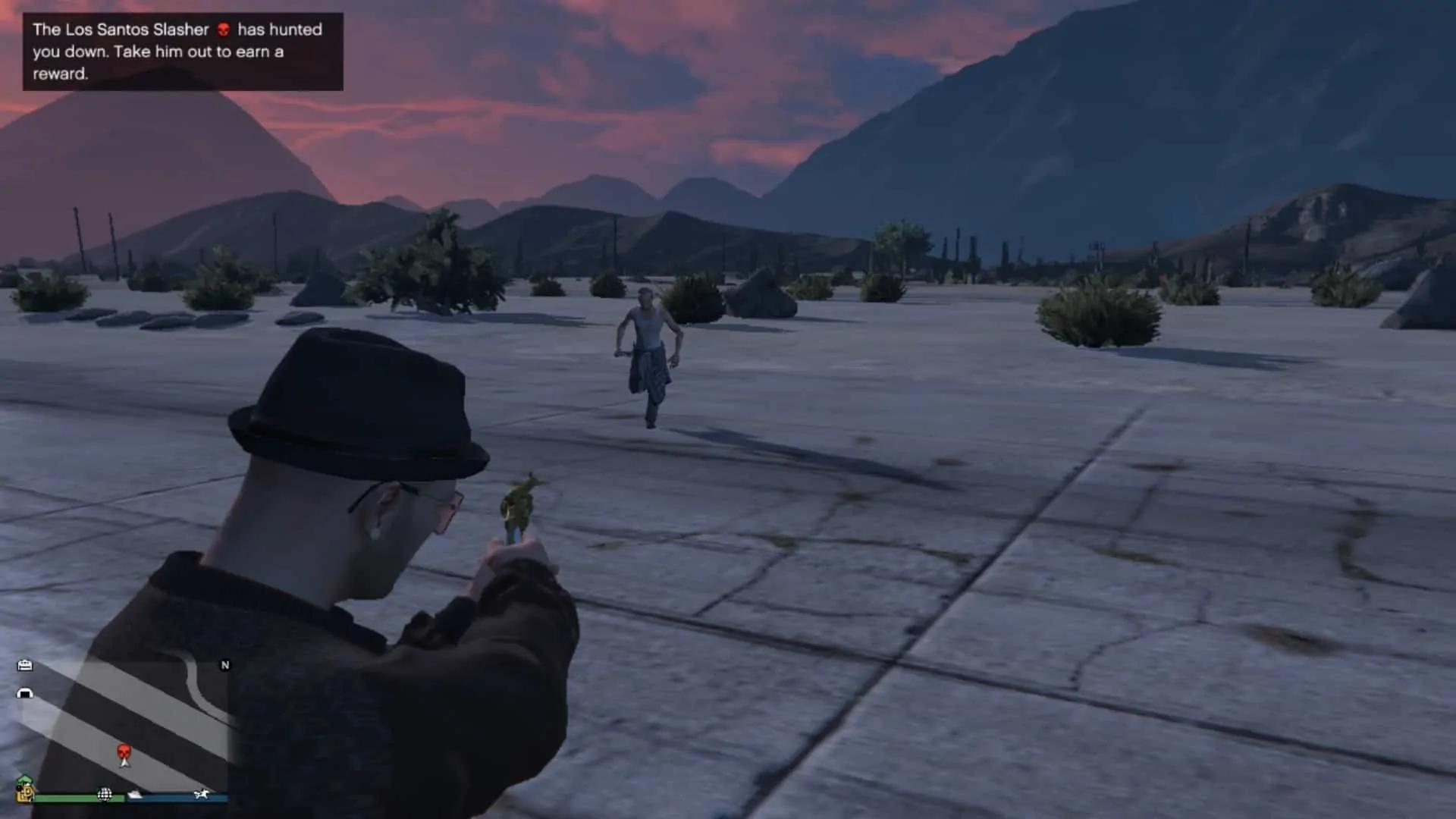 Slasher appearing at night and running towards the player with a machete