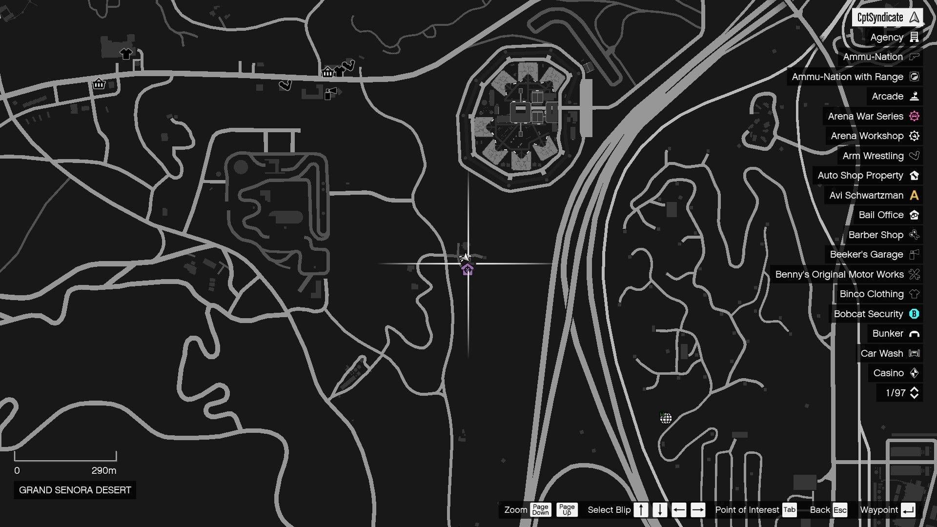 The map shows the location of the lucky clover in Grand Senora Desert.