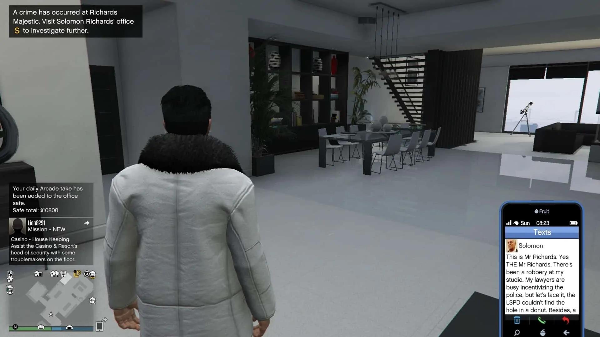 Solomon Richard's first text about robbery in his office