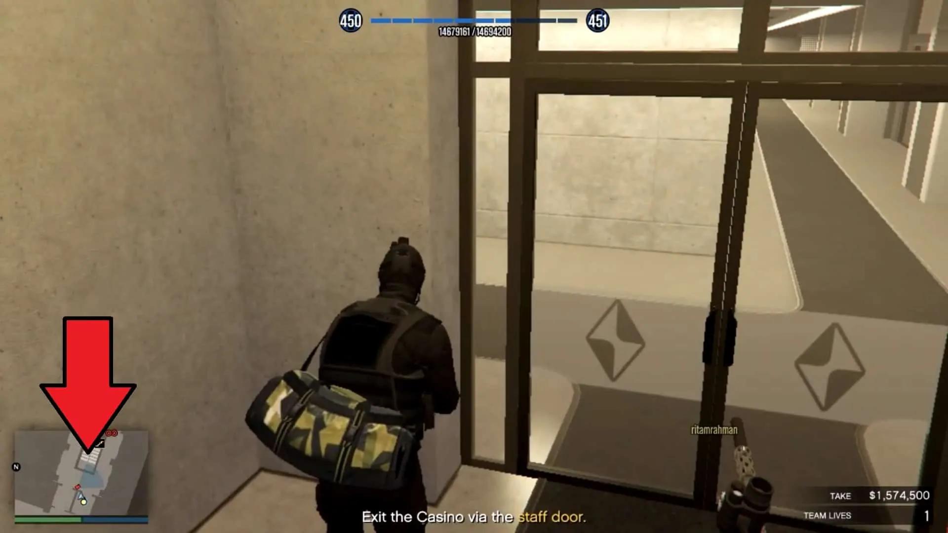 Waiting for the camera's cone of vision to turn to the left side so we can exit