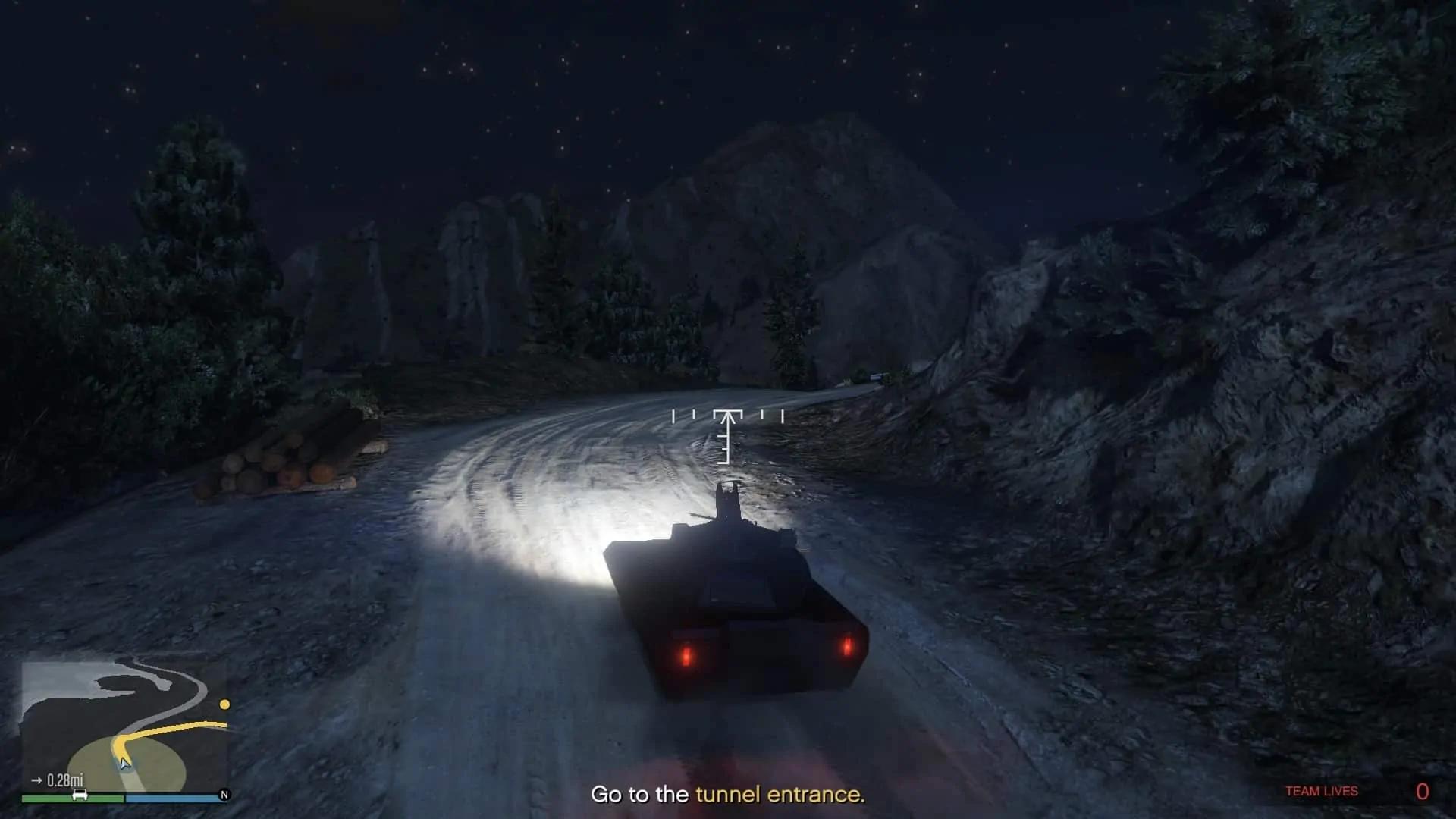 Driving the Khanjali tank to the tunnel entrance