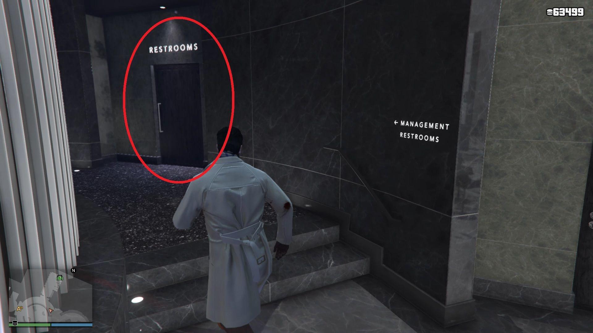 Eventually, you will come across the restrooms.