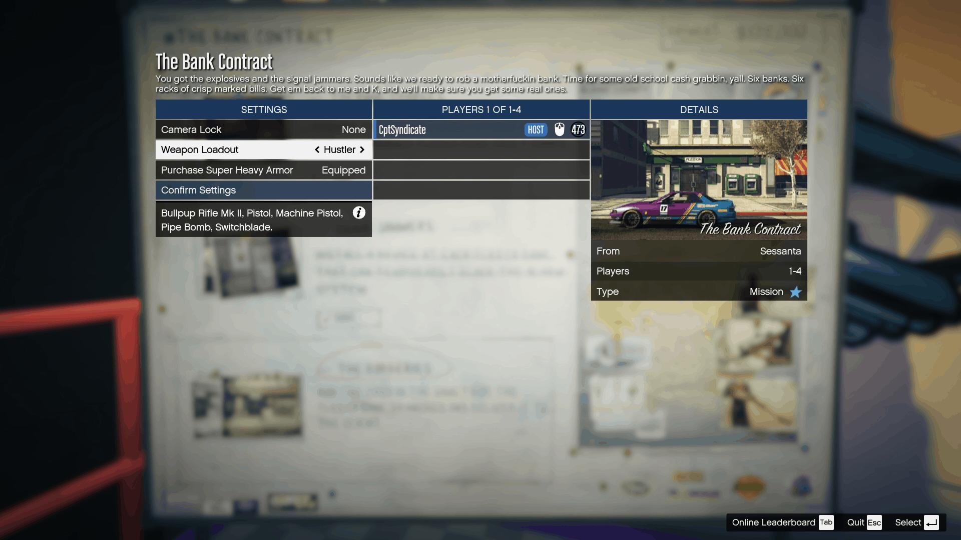 Selecting the 'Hustler' weapon loadout