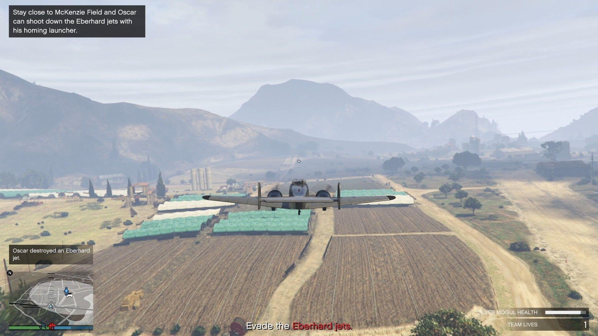 Flying in the white region so Oscar can shoot down the Eberhard Jets.