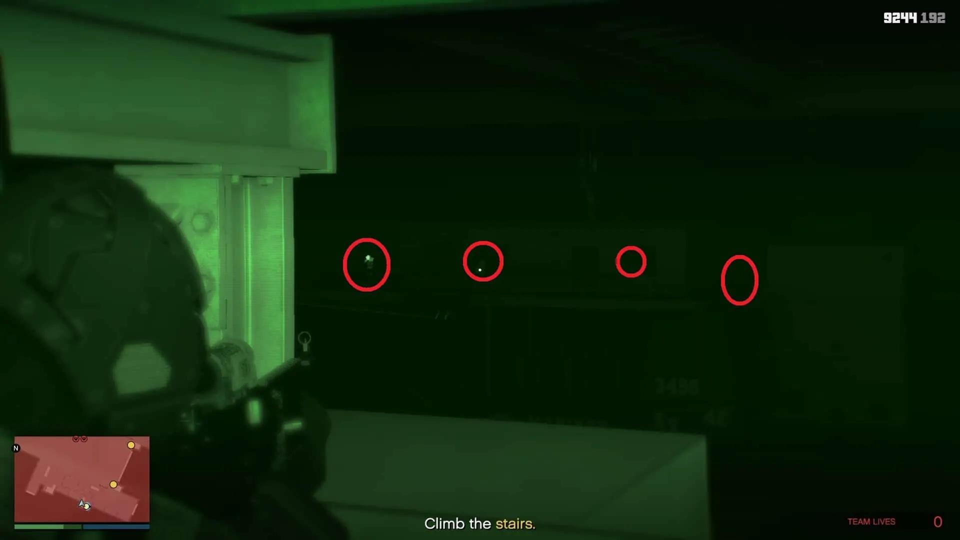 Four enemy locations across the hangar on the other side while moving upstairs
