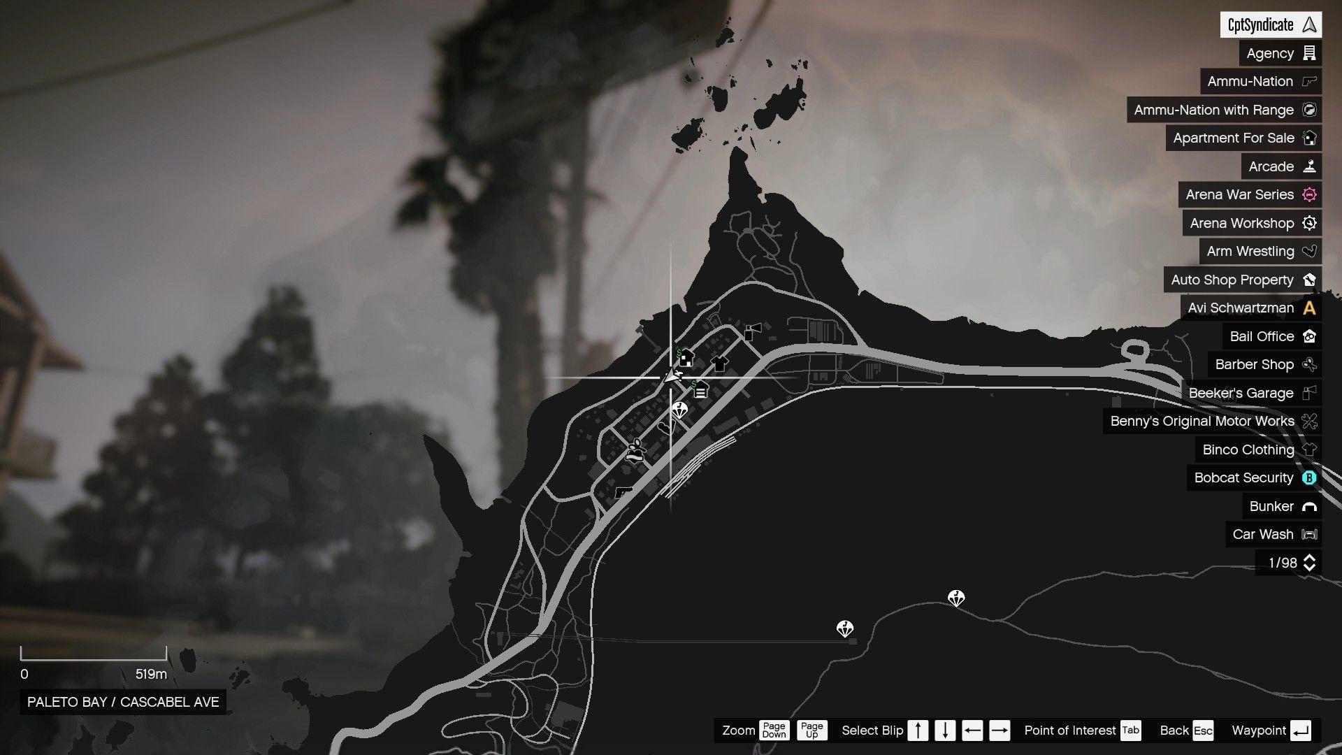 The map shows the location of the lucky clover hanging by the South Seas Apartment sign.