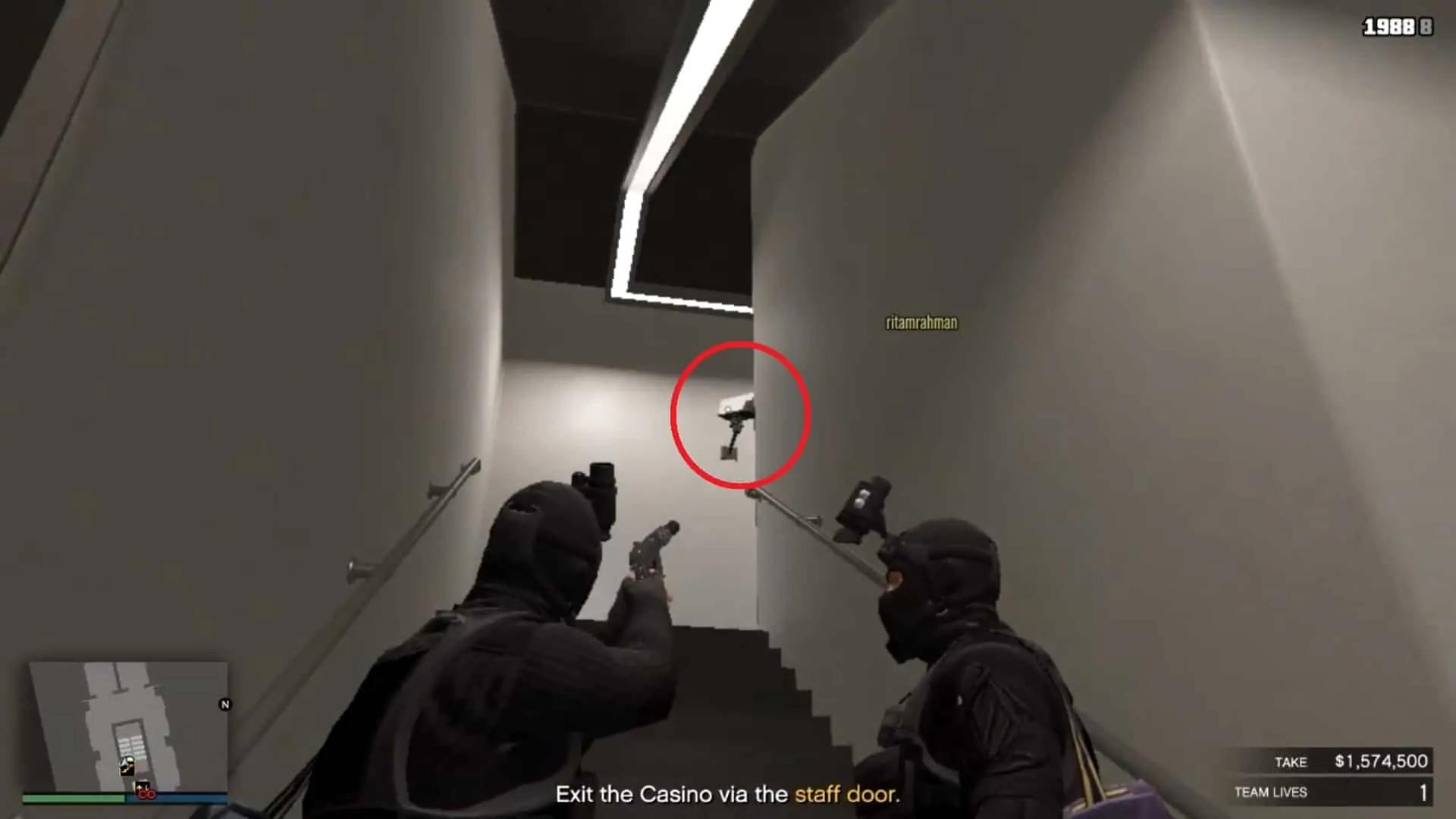 Taking out the camera at the stairway