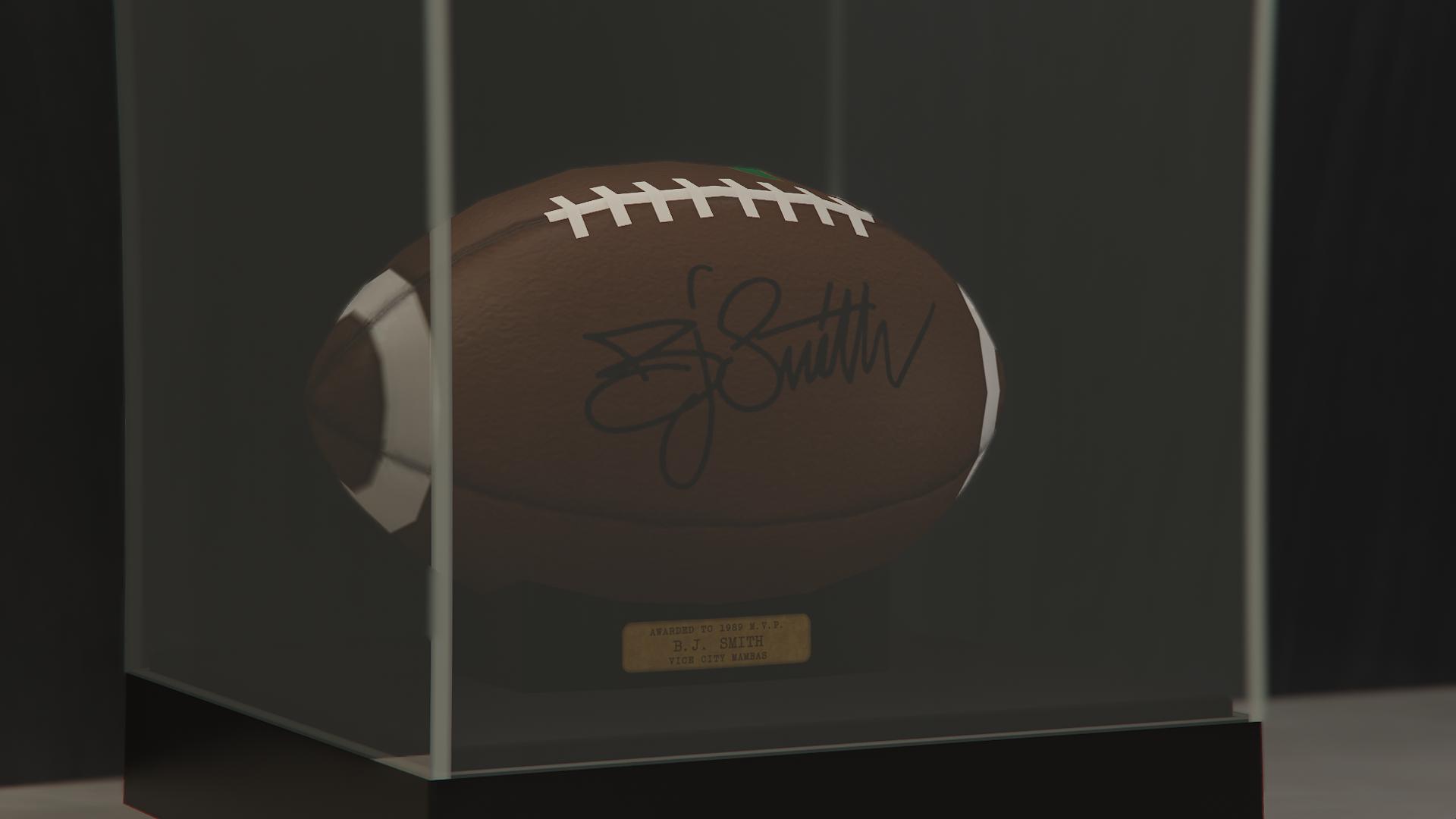 Vice City Mamba's BJ Smith-signed football decoration piece for the Diamond Casino Penthouse as seen in GTA Online.