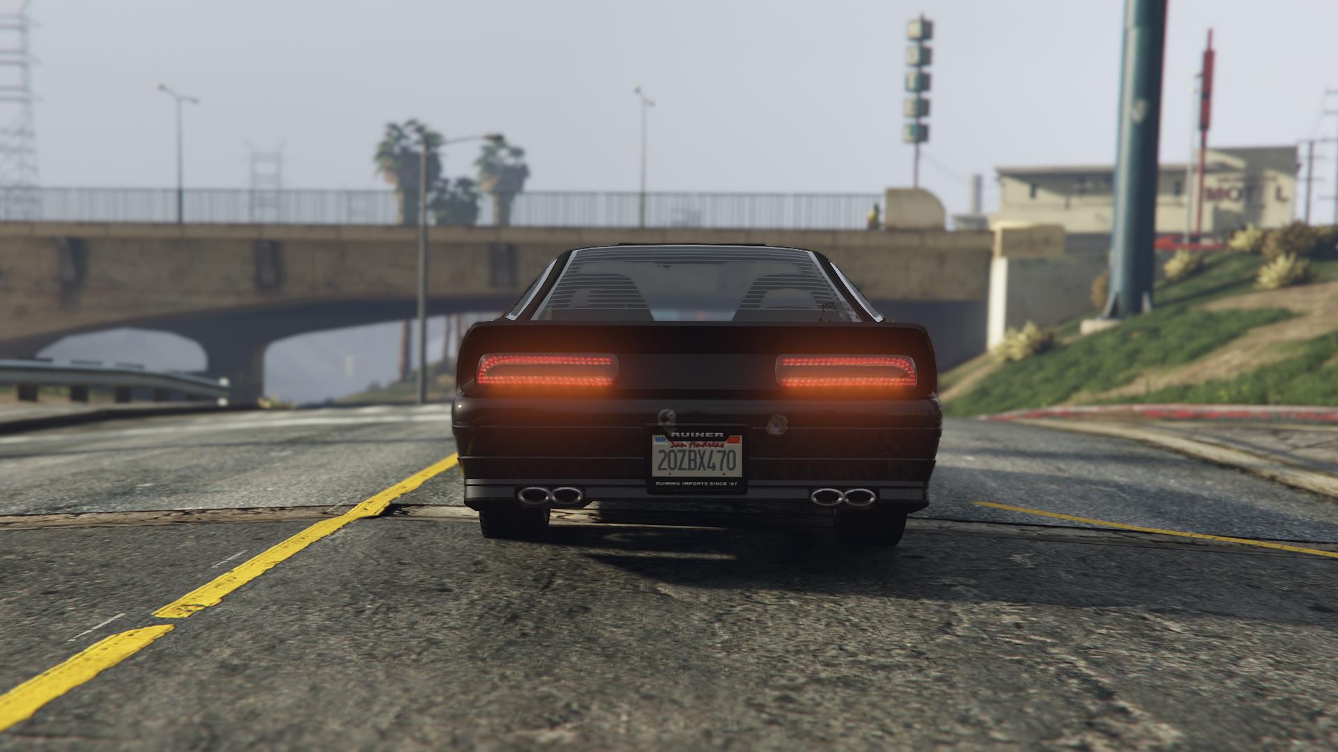 The back end of the Imponte Ruiner 2000 as seen in GTA Online.