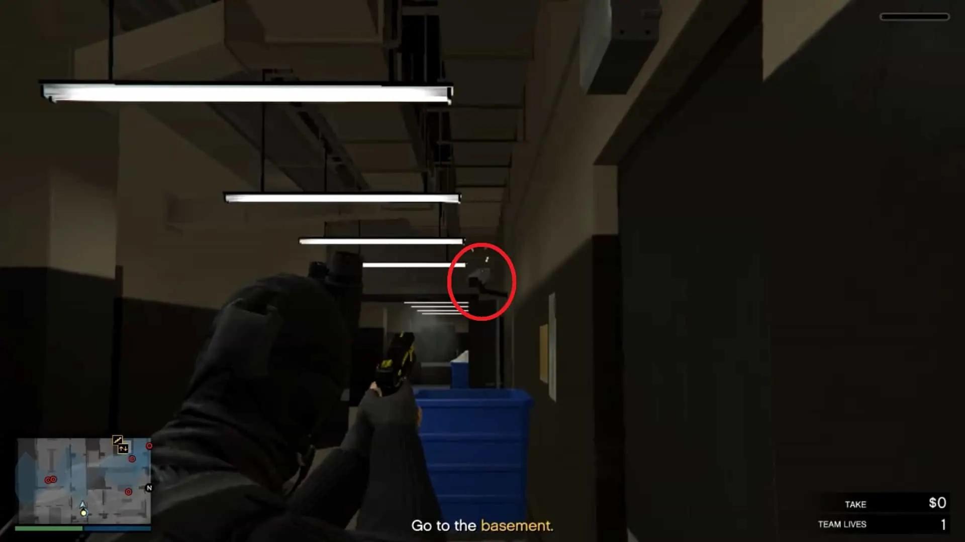 The camera in the hallway where you kill the guard