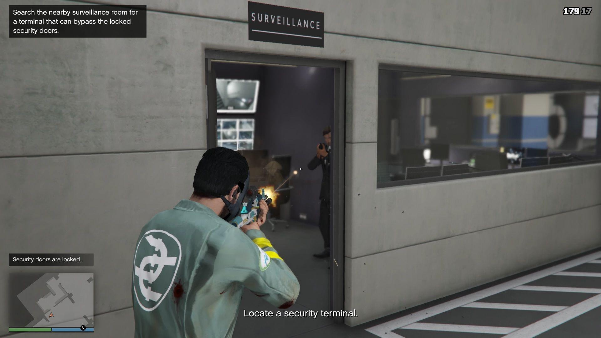 Security guard inside the surveillance room.