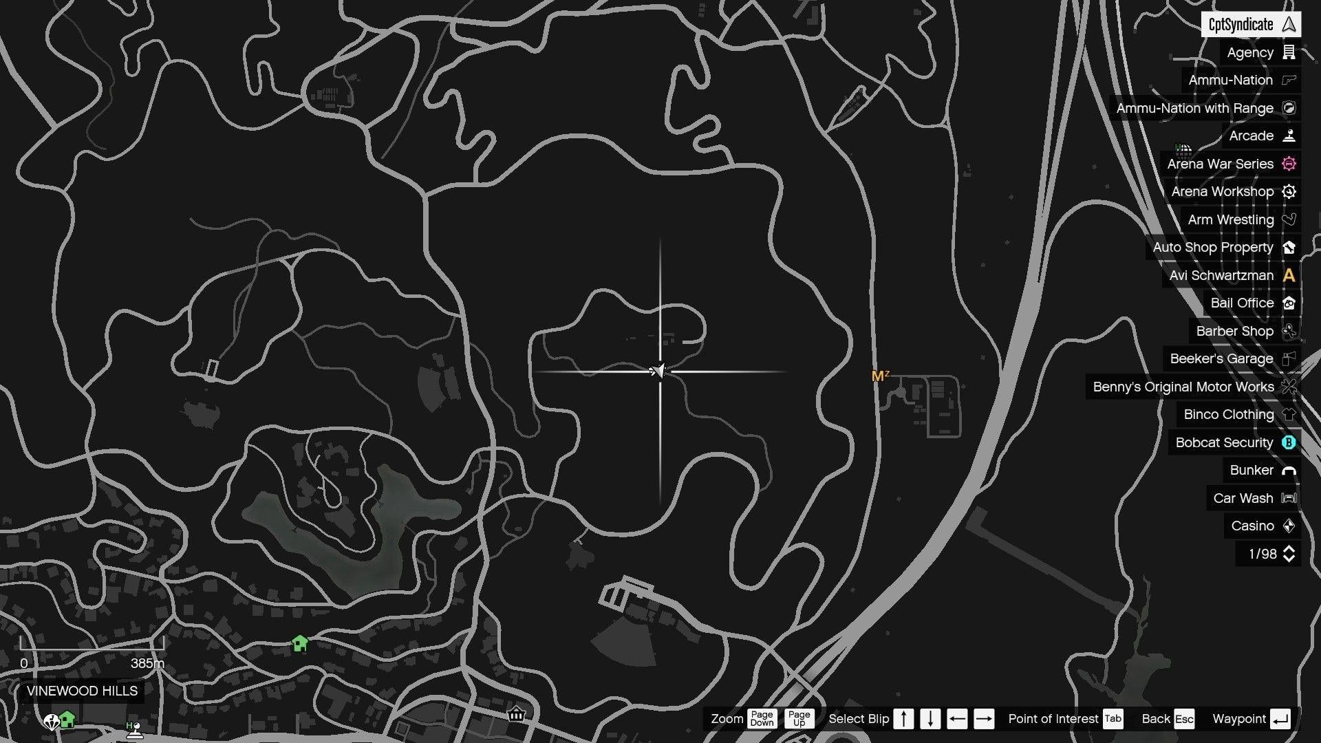 The map shows the location of the golden clover found at the Vinewood sign on Mount Haan in Vinewood Hills.
