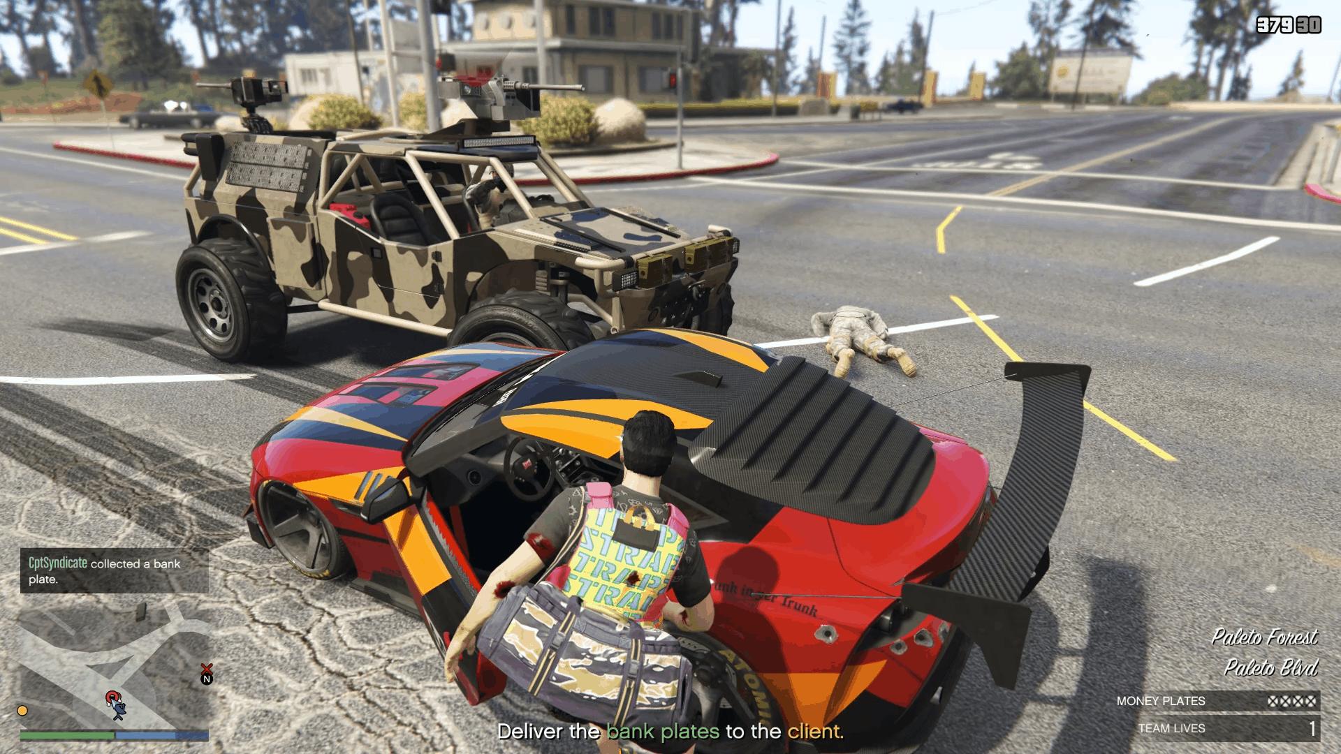 Getting back into the car to deliver the plates to the client