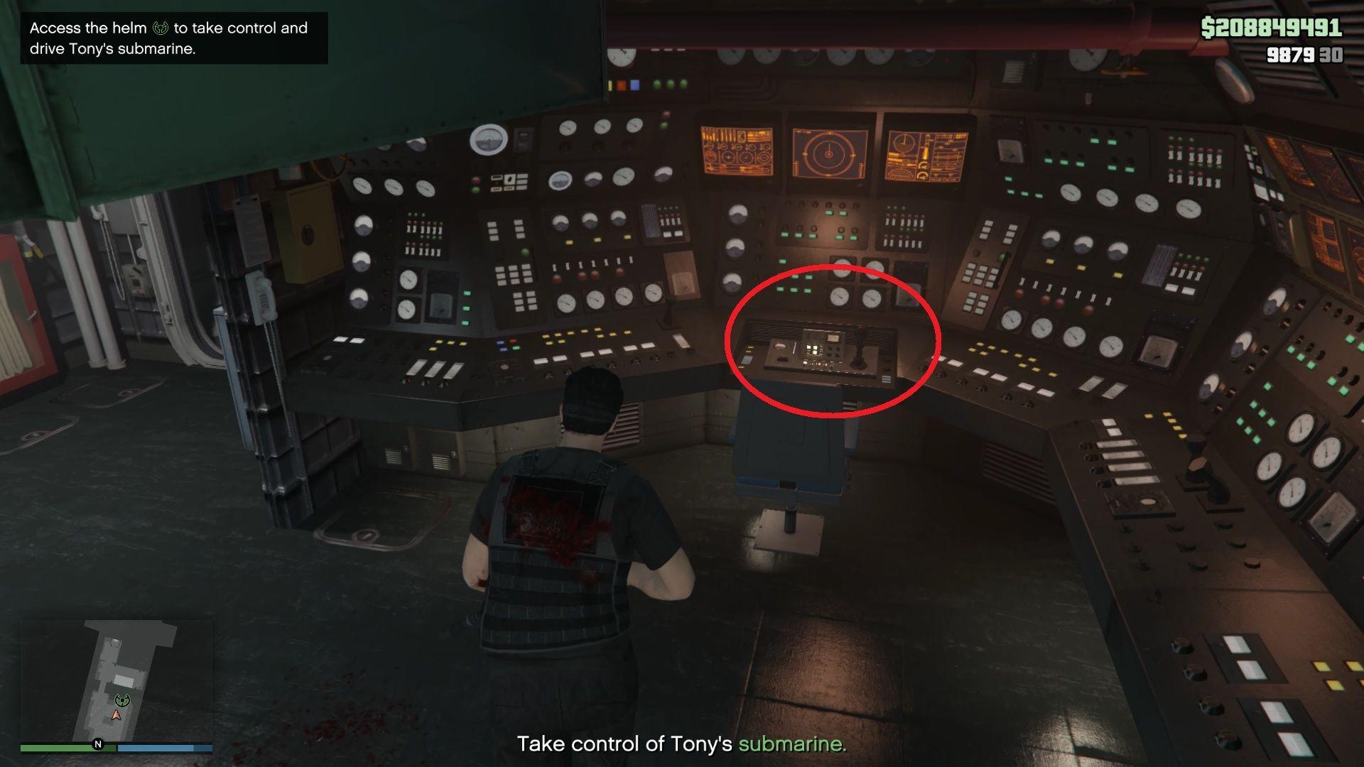 Interact with the helm to control the submarine.