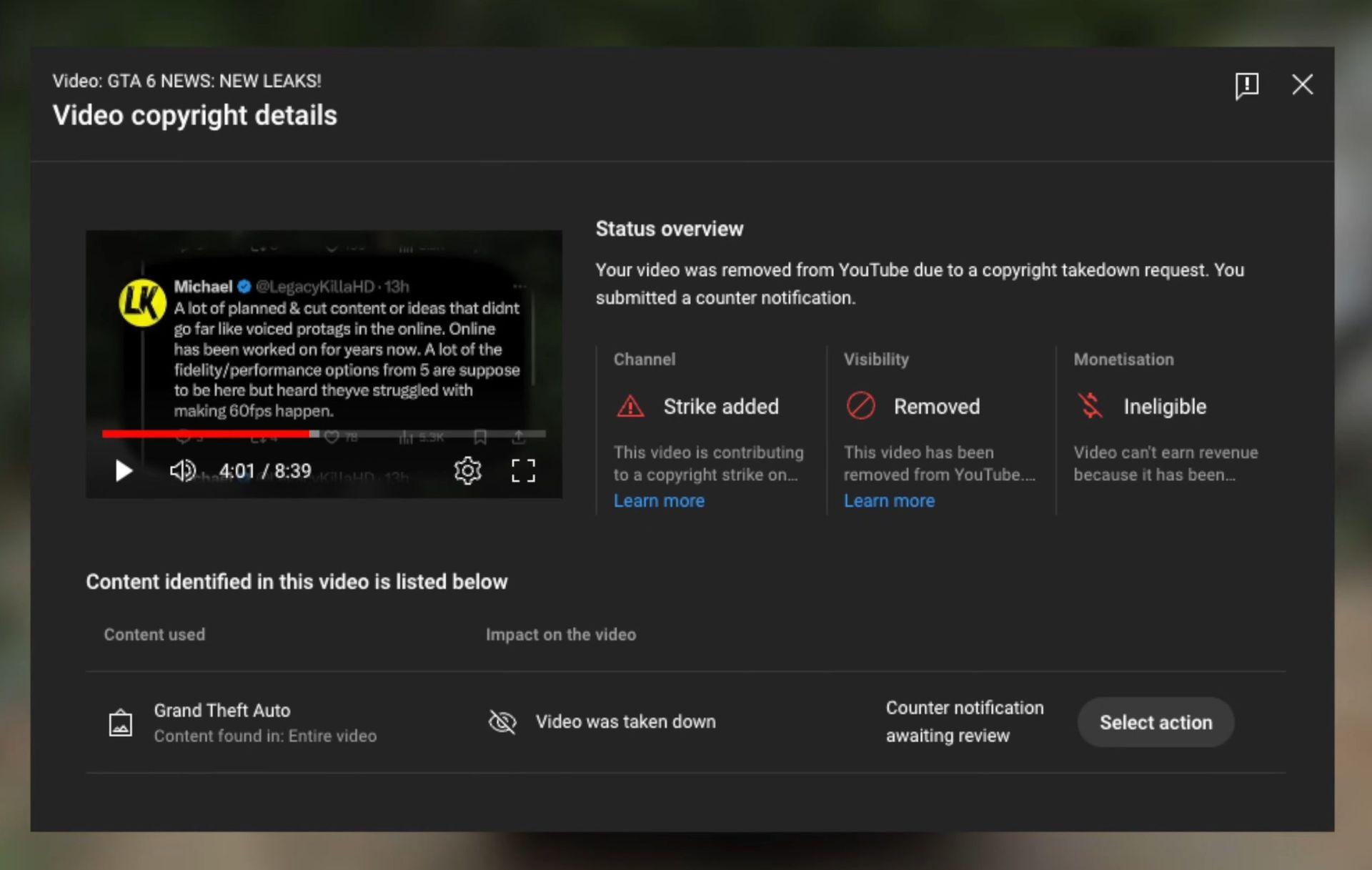 Screenshot from CYBER BOI's video addressing the copyright strike.