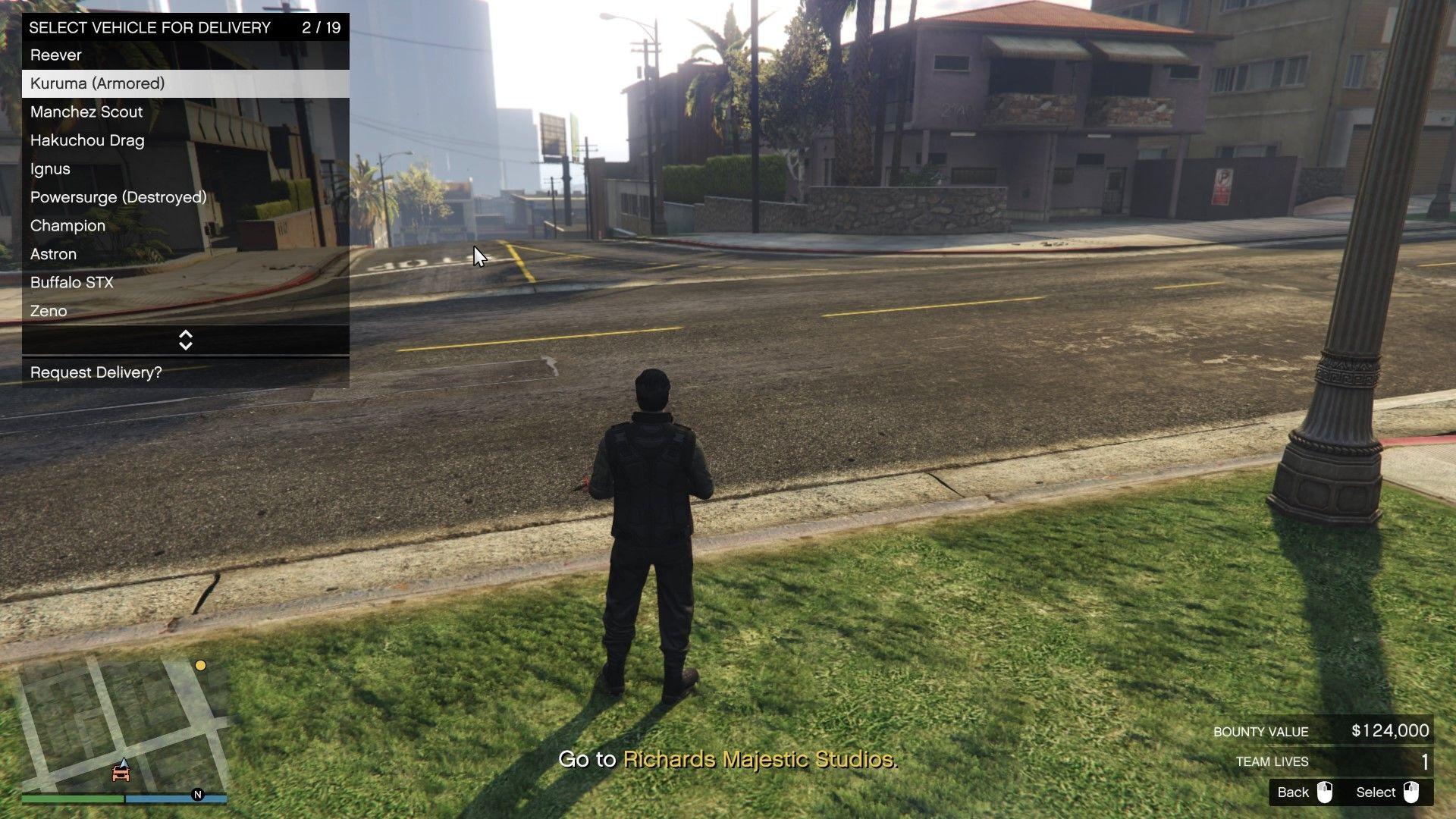 Requesting a personal vehicle during the most wanted bounty mission.