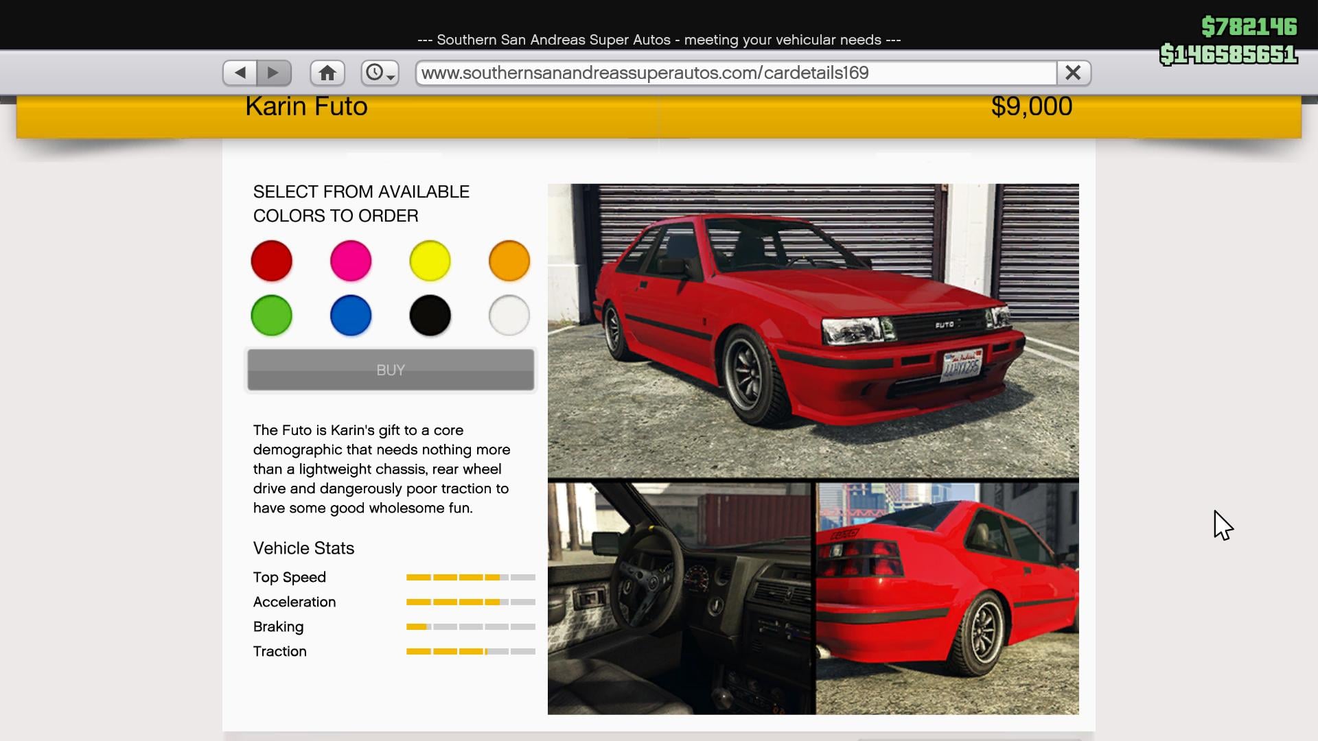 Karin Futo is on sale on the Southern San Andreas Super Autos website for $9,000 in GTA Online.