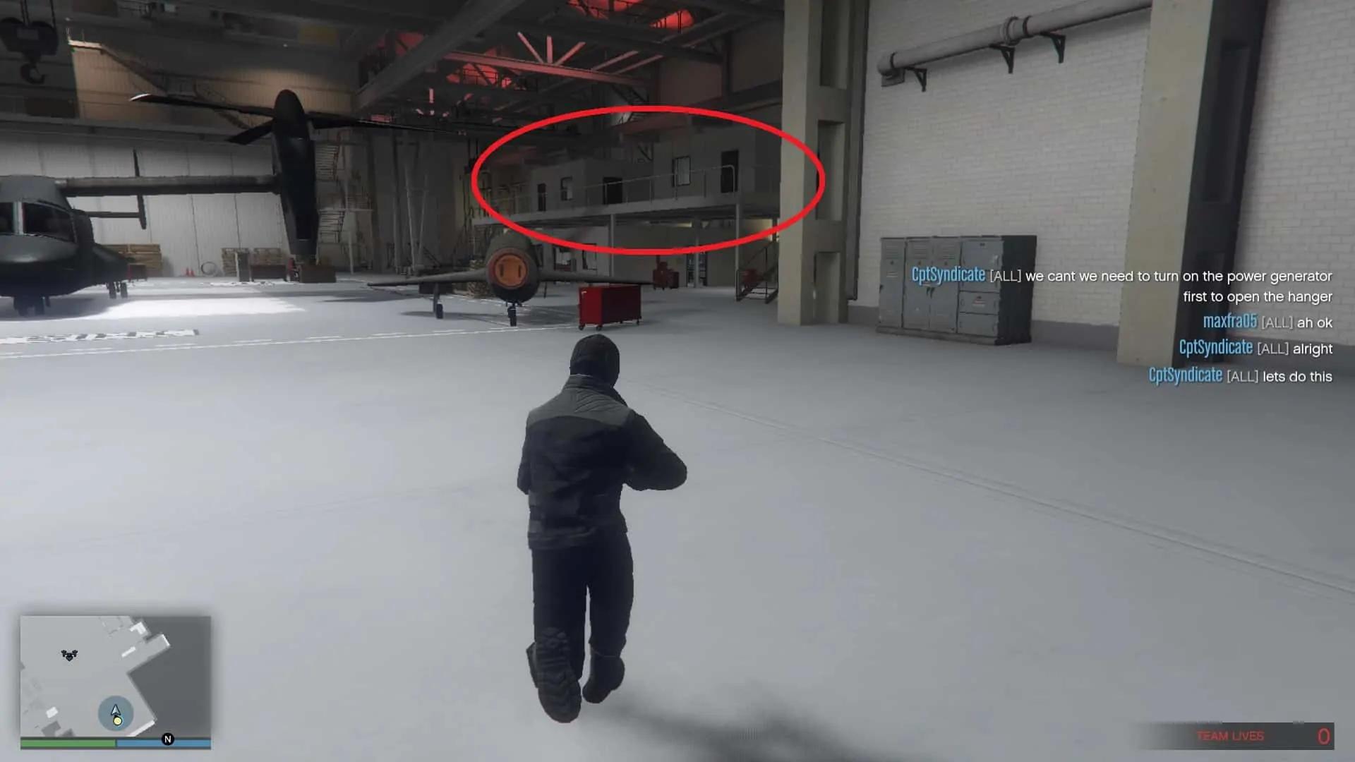 Small offices on the right side where you have to run to