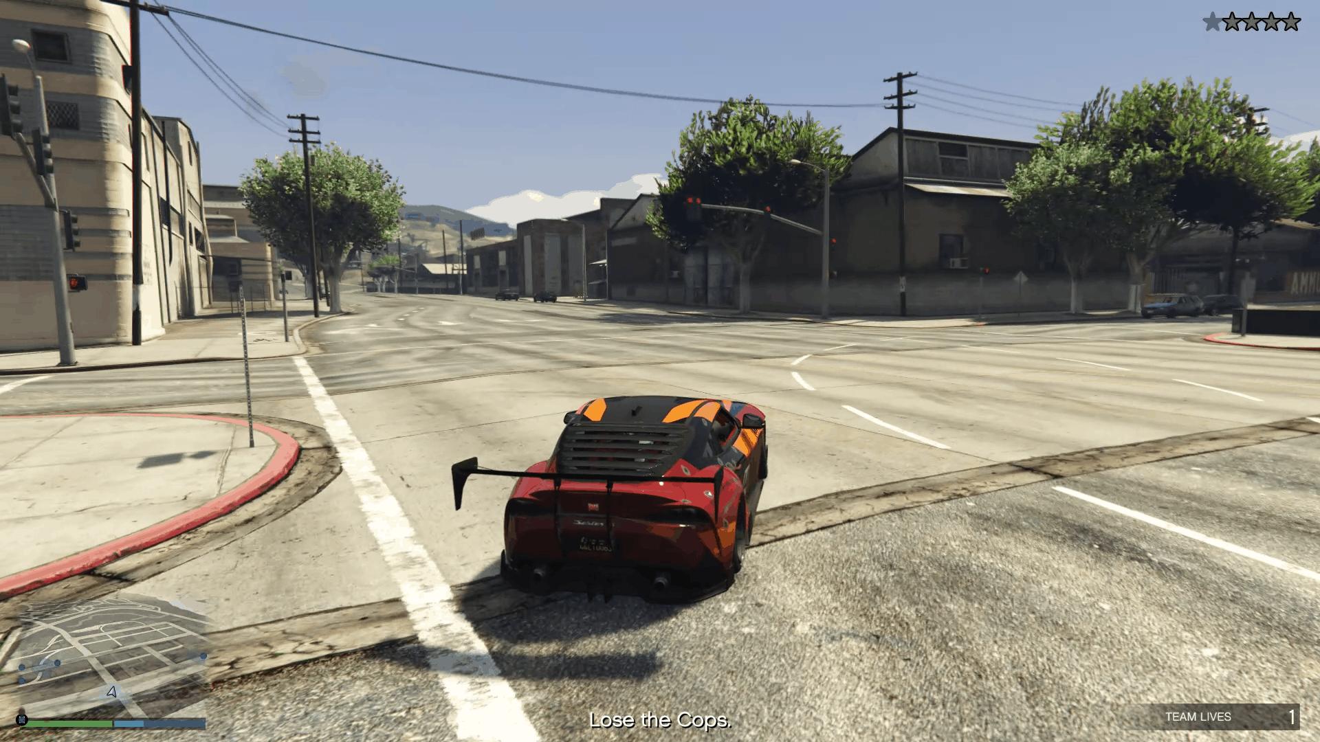 In the city near the drop-off point trying to lose the cops