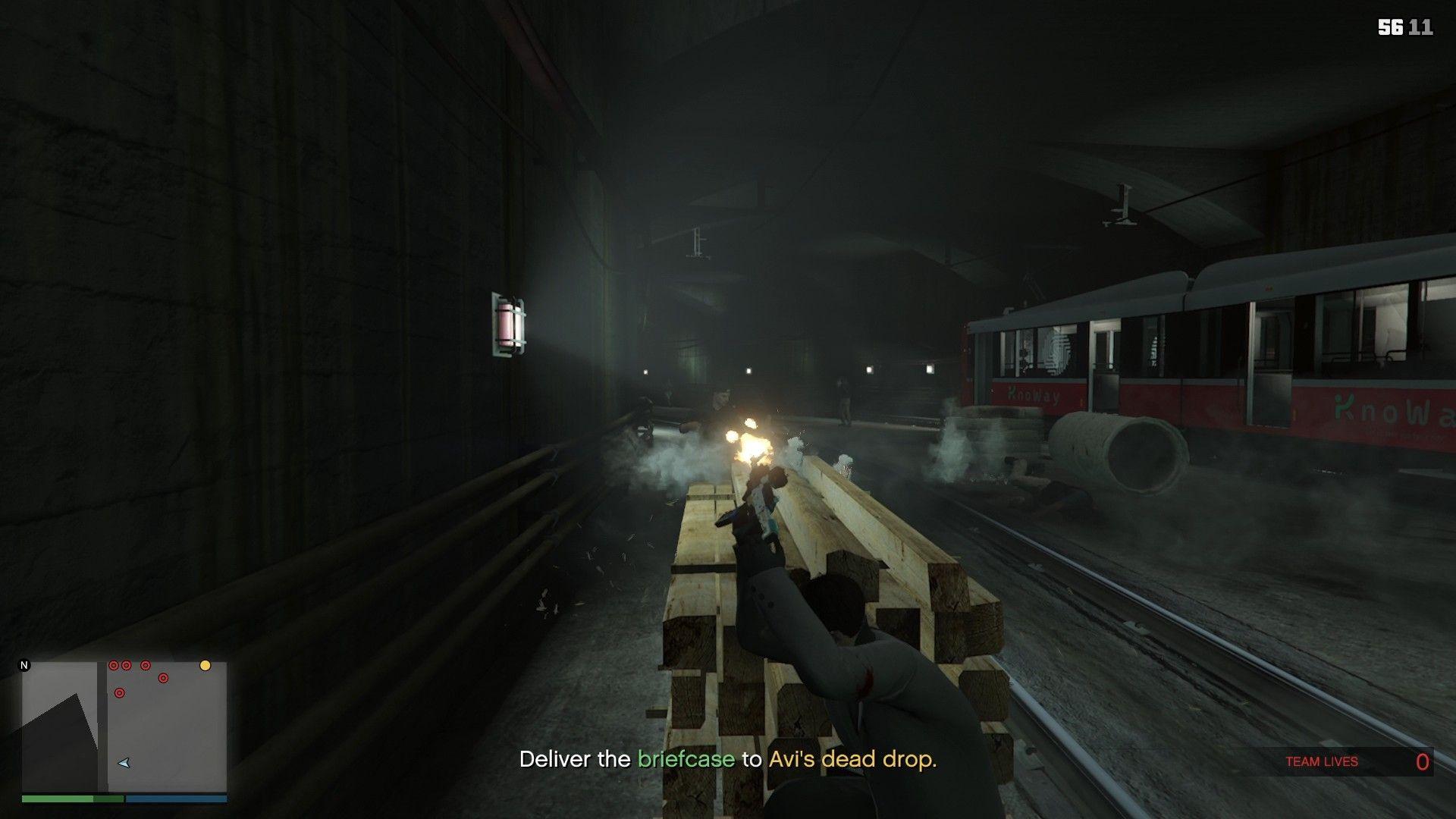 Fending against the ambushing mercenaries after collecting the briefcase.