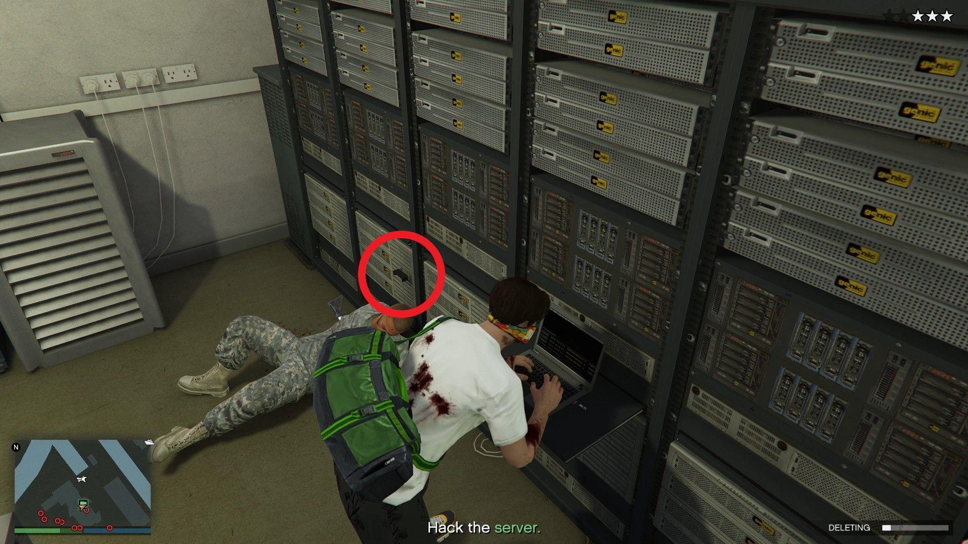 After deleting the footage, pull out the backup drive (circled in red).