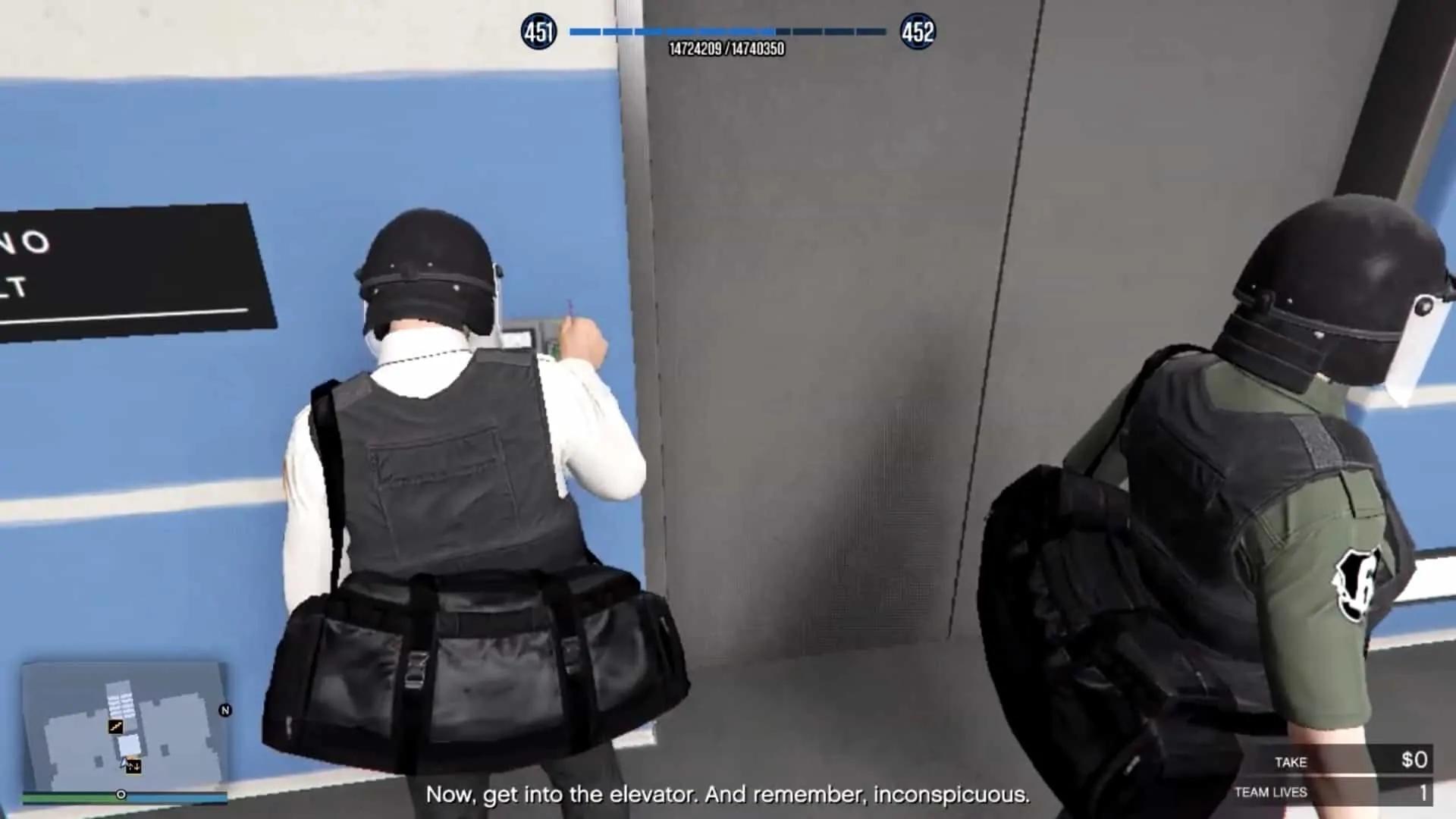 Activating the elevator to go to the basement