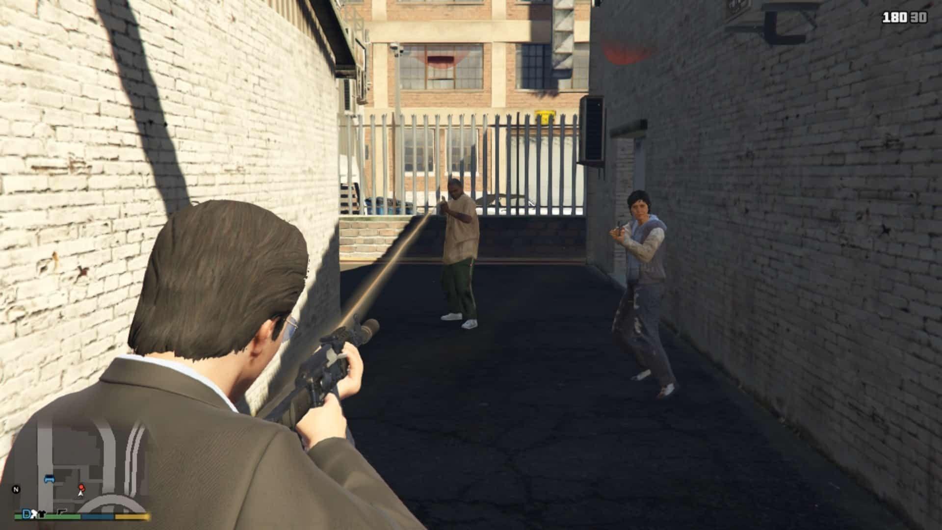 Both the Muggers attacking the protagonist after taking the gun ou