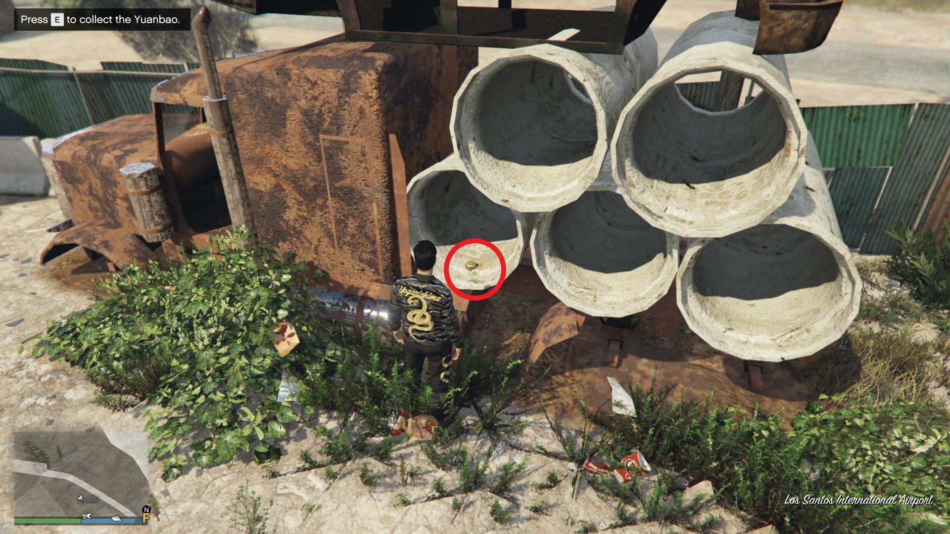 The Yuanbao is inside a concrete pipe behind Los Santos Customs near Los Santos International Airport.