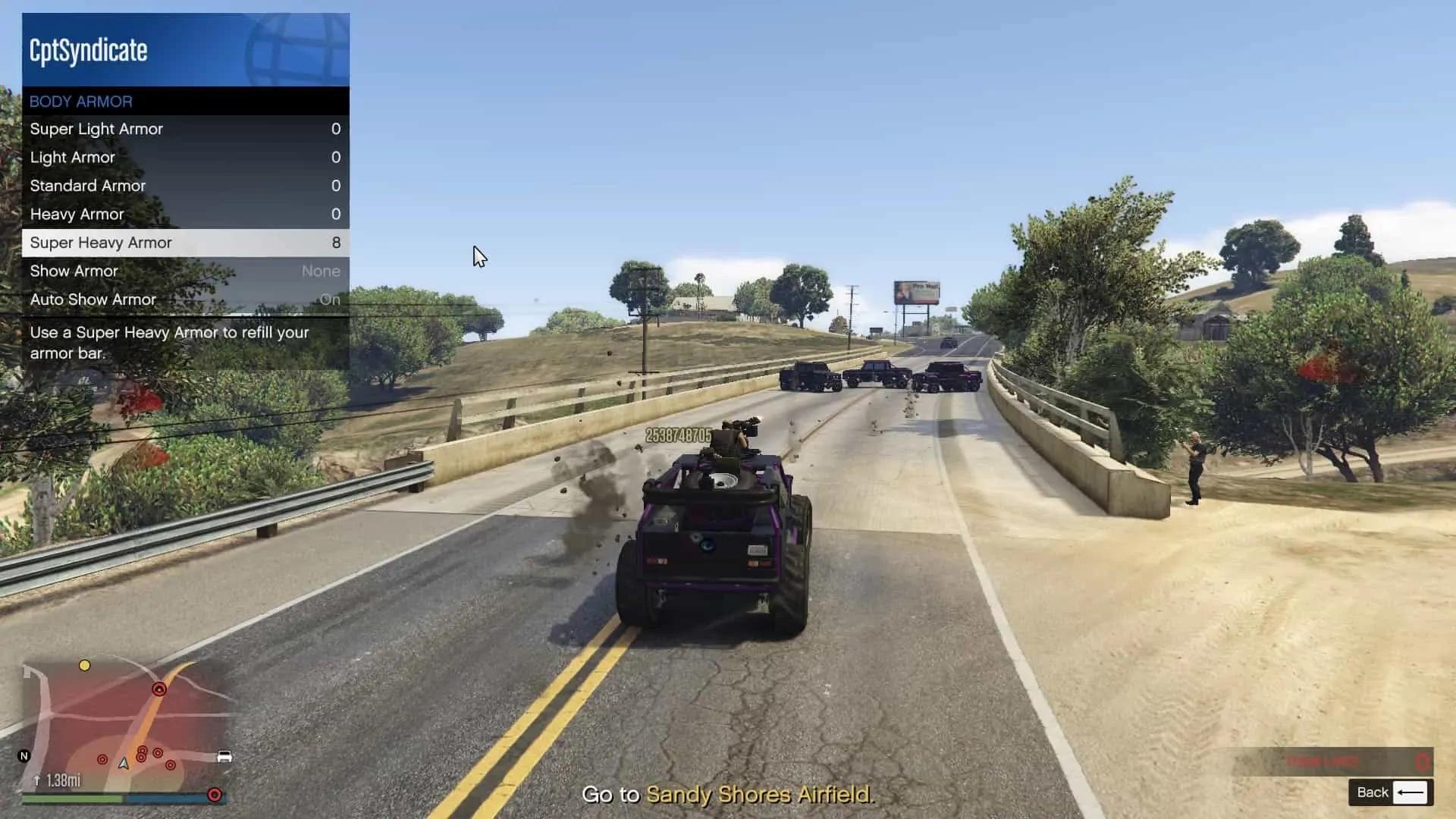 Armor menu opened up while passing through the road block